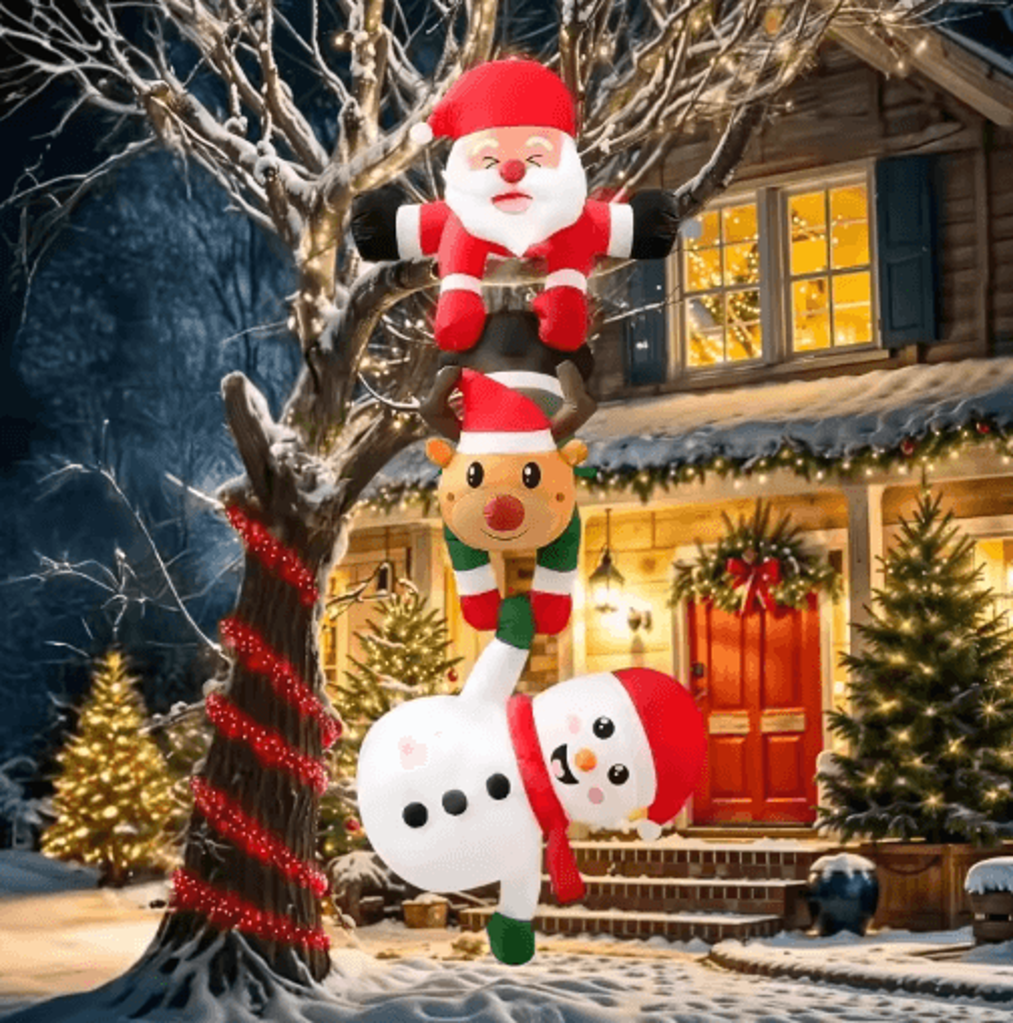 24M Inflatable Christmas Climbing Santa With Reindeer Snowman LED Outdoor Holiday Decor 5