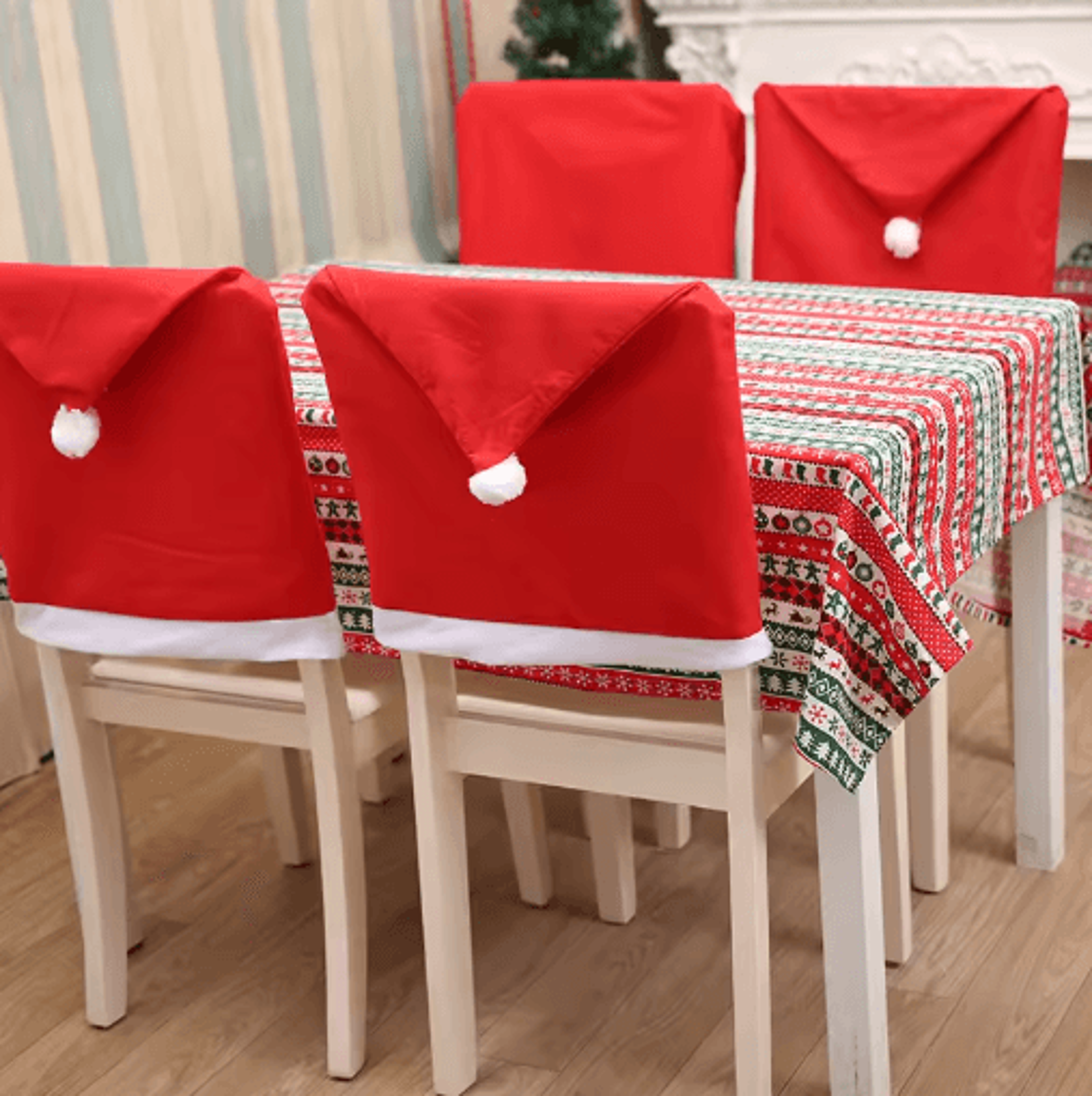 Red Santa Hat Christmas Chair Covers Stretchable Dining Chair Slipcovers For Holiday Decor 10