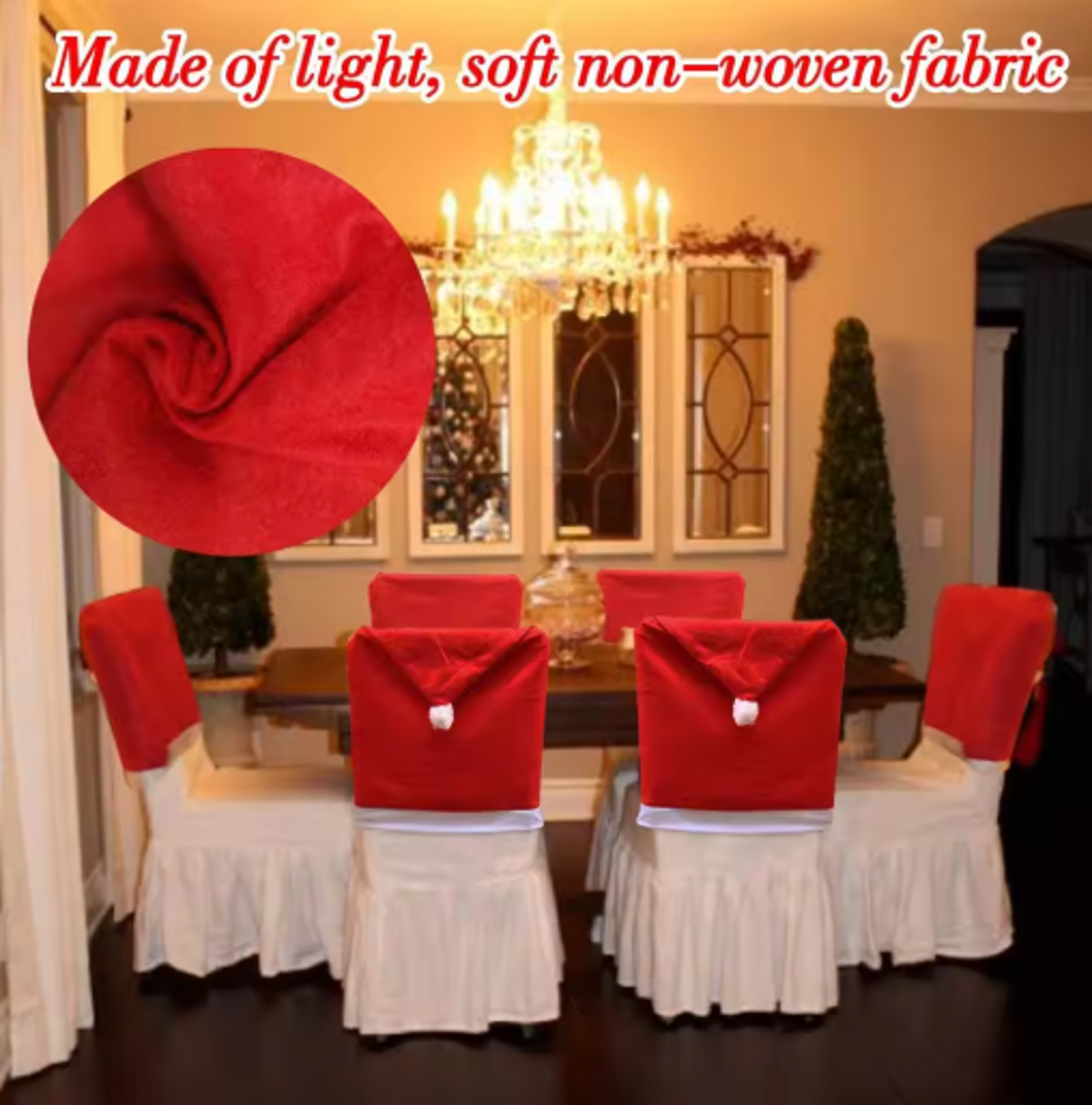 Red Santa Hat Christmas Chair Covers Stretchable Dining Chair Slipcovers for Holiday Decor – view 14