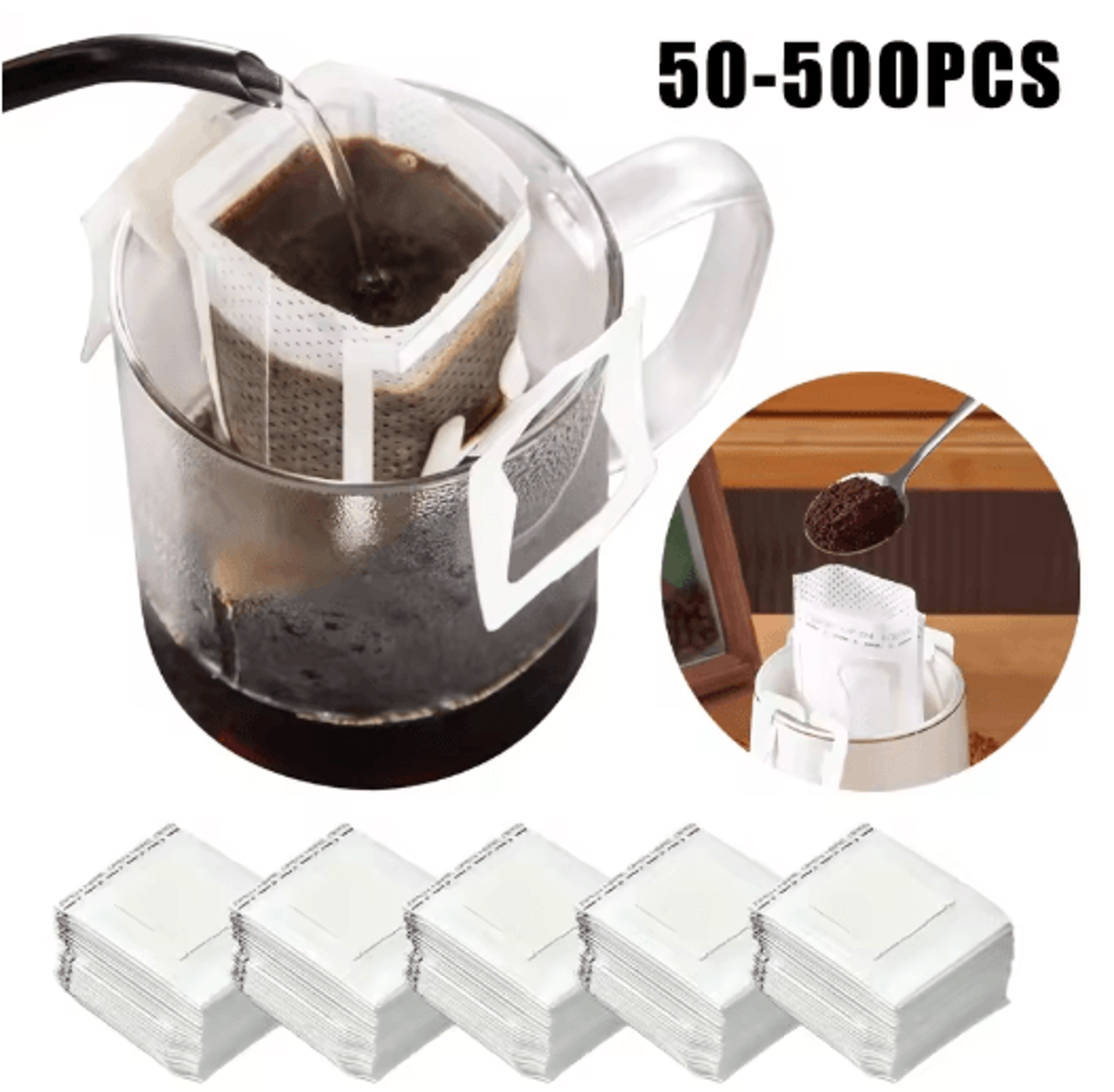 Fast Flow Hanging Ear Coffee Filter Bags Disposable Espresso Tea Brewing Paper 50 500PCS 0