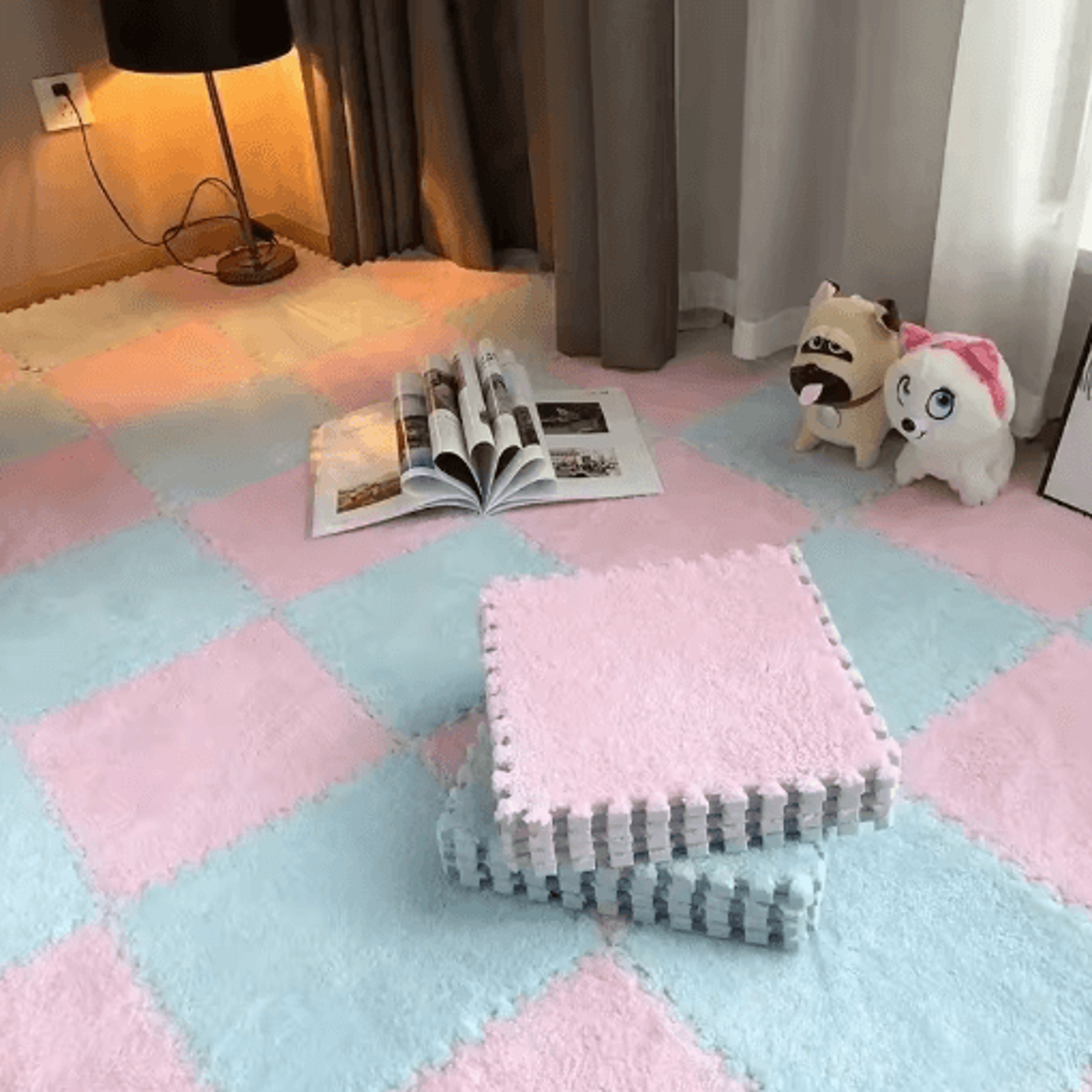 30 30cm Plush Puzzle Floor Mat Soft Interlocking Foam Play Mat For Kids 12