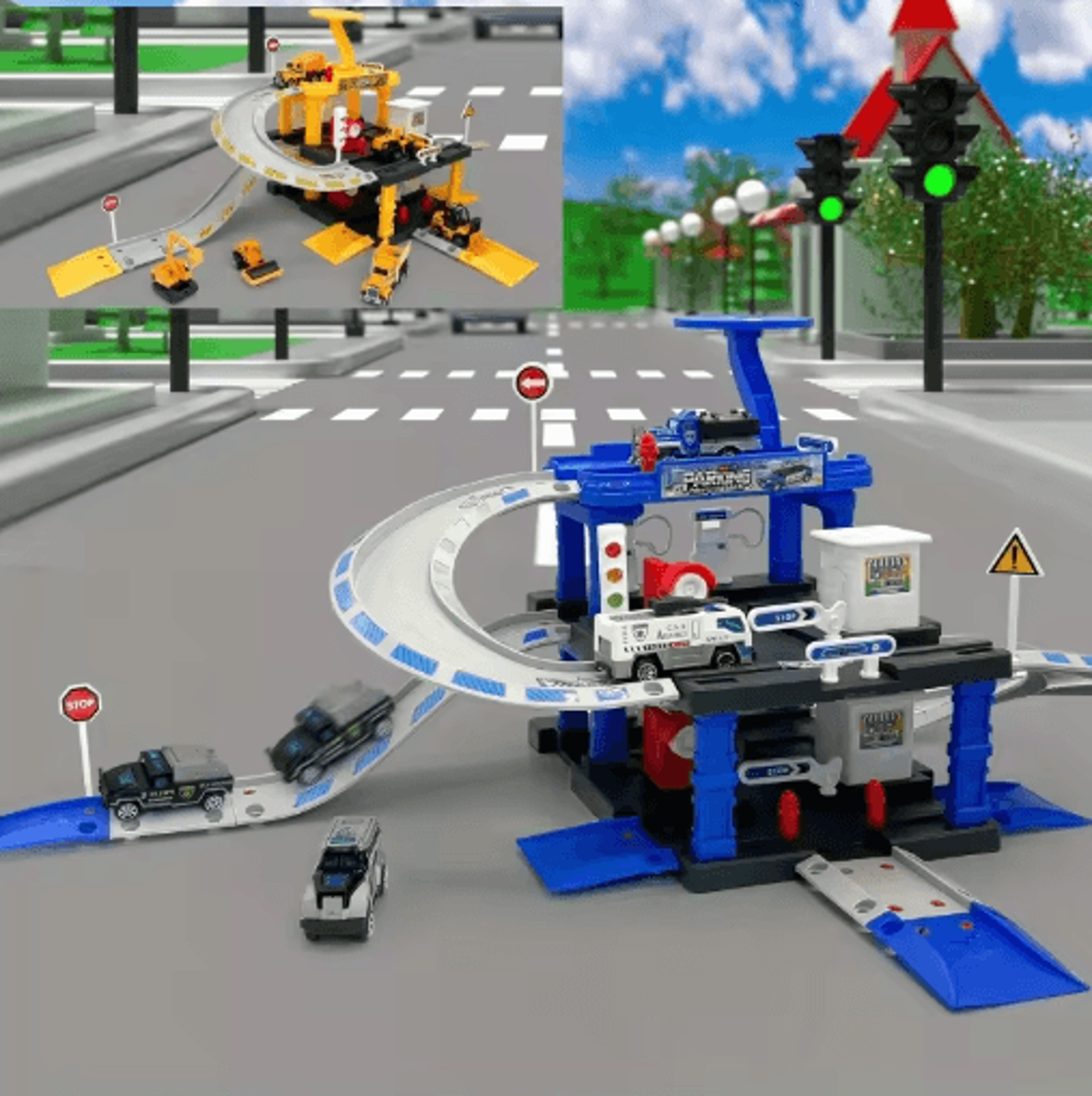 Interactive City Car Track Set With Parking Lot Road Play System 6