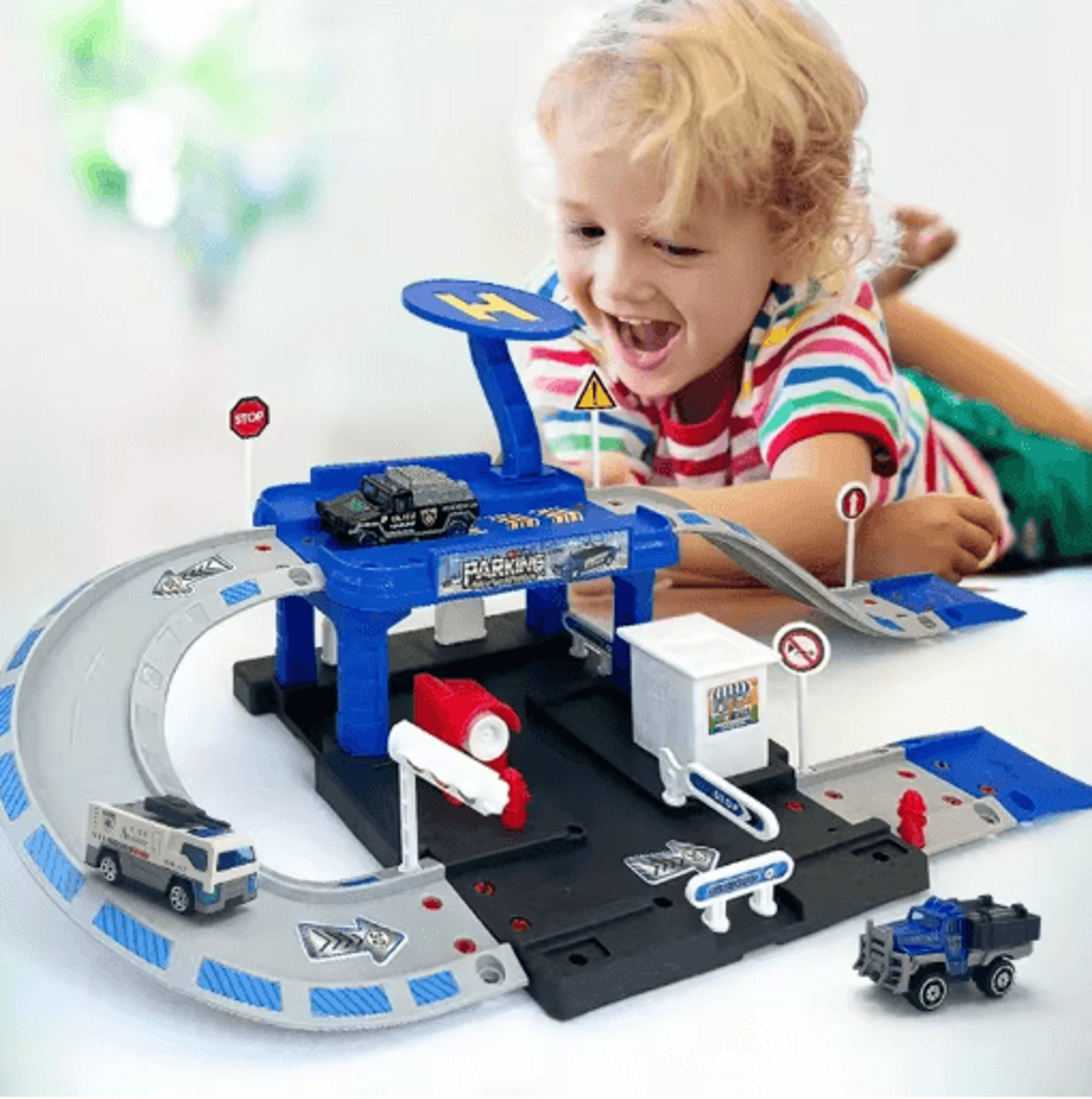 Interactive City Car Track Set With Parking Lot Road Play System 0