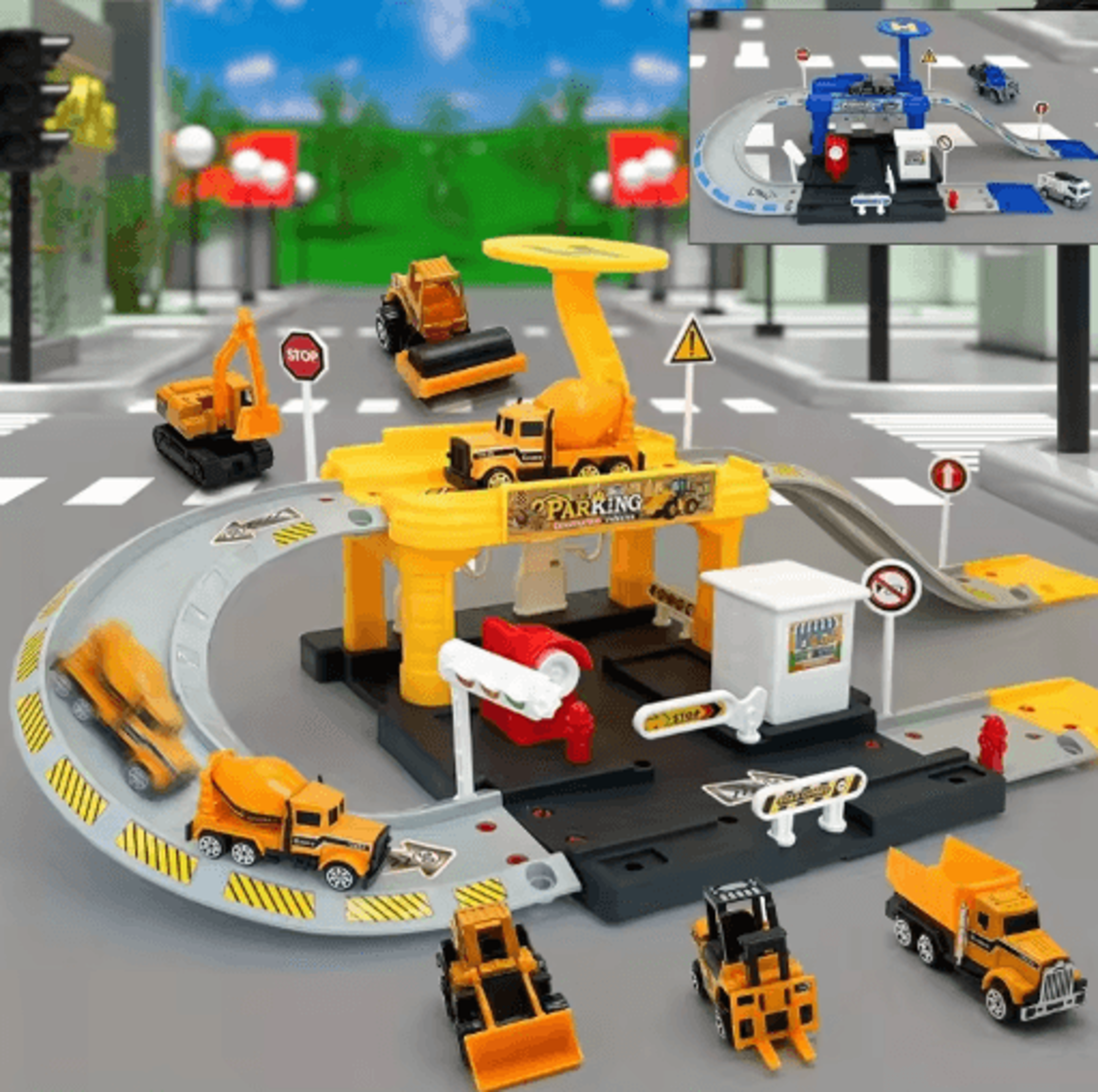 Interactive City Car Track Set With Parking Lot Road Play System 8