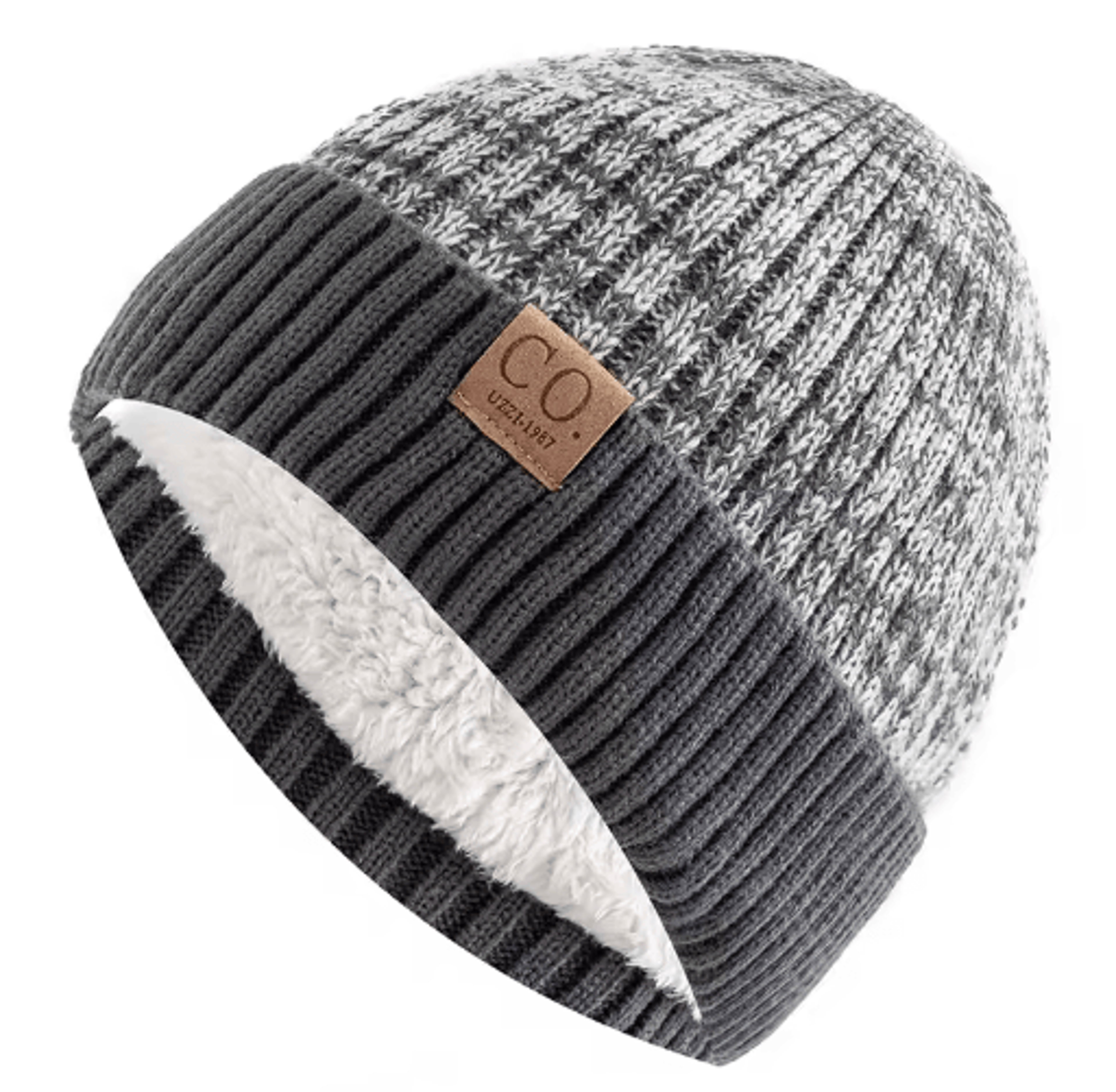 Unisex Two Tone Fur Lined Winter Beanie Warm Knitted Hat For Men Women 0