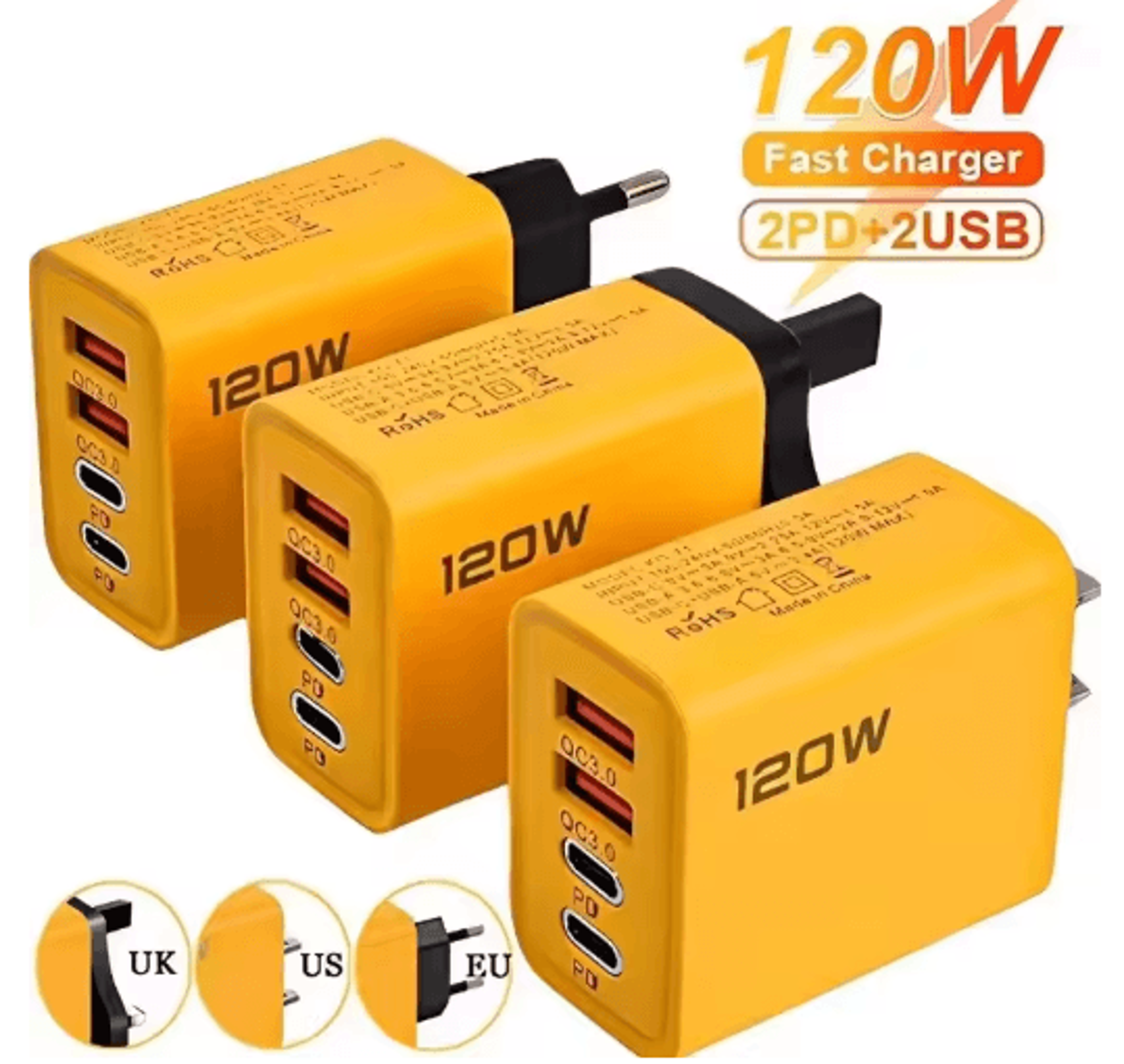 120W 4 Port USB C Fast Charger PD Quick Charge 30 Power Adapter For Phones Tablets 0