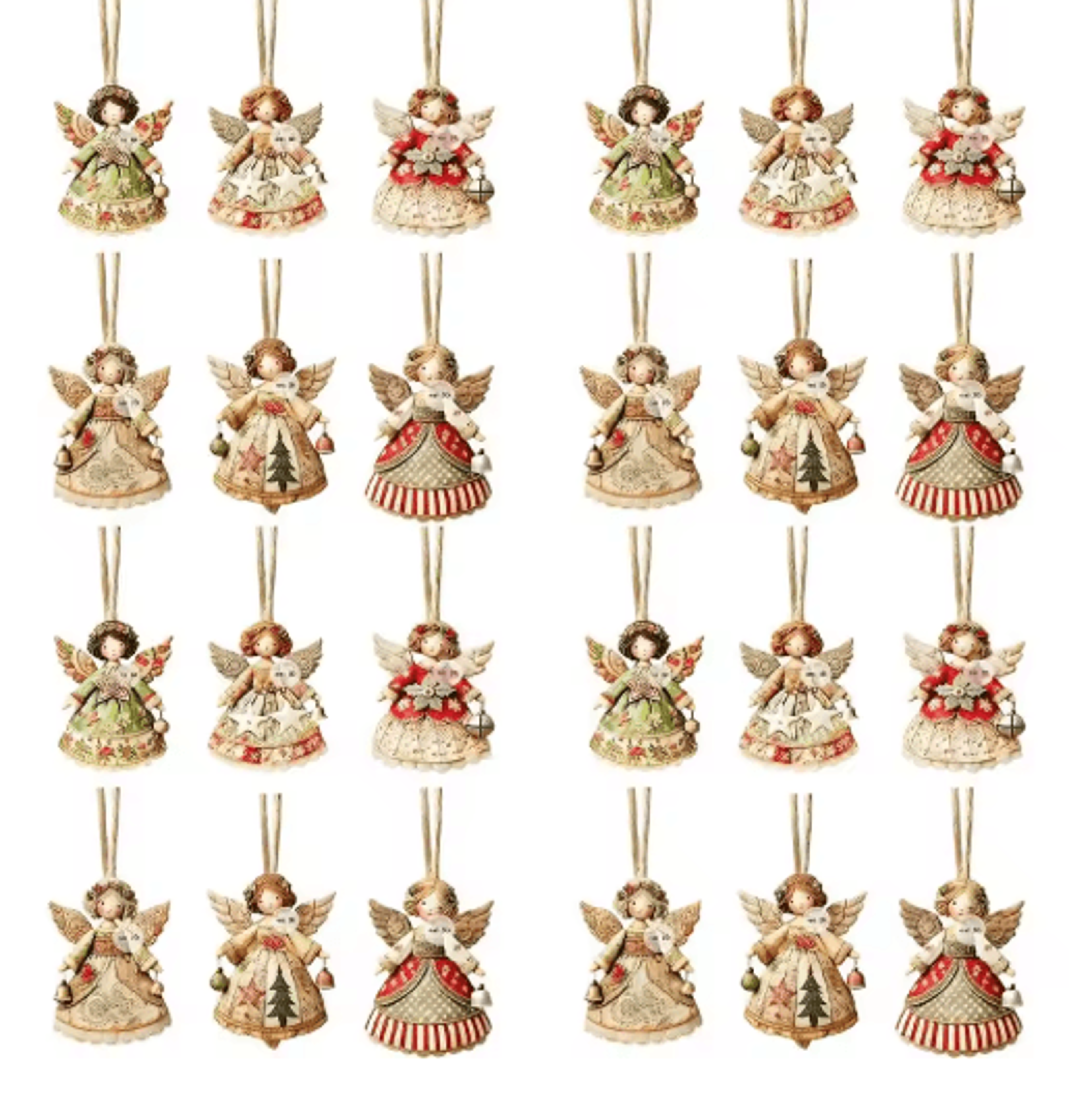 Wooden Angel Christmas Tree Ornaments 2D Angel With Bell Hanging Decor 6 12 24PCS 1