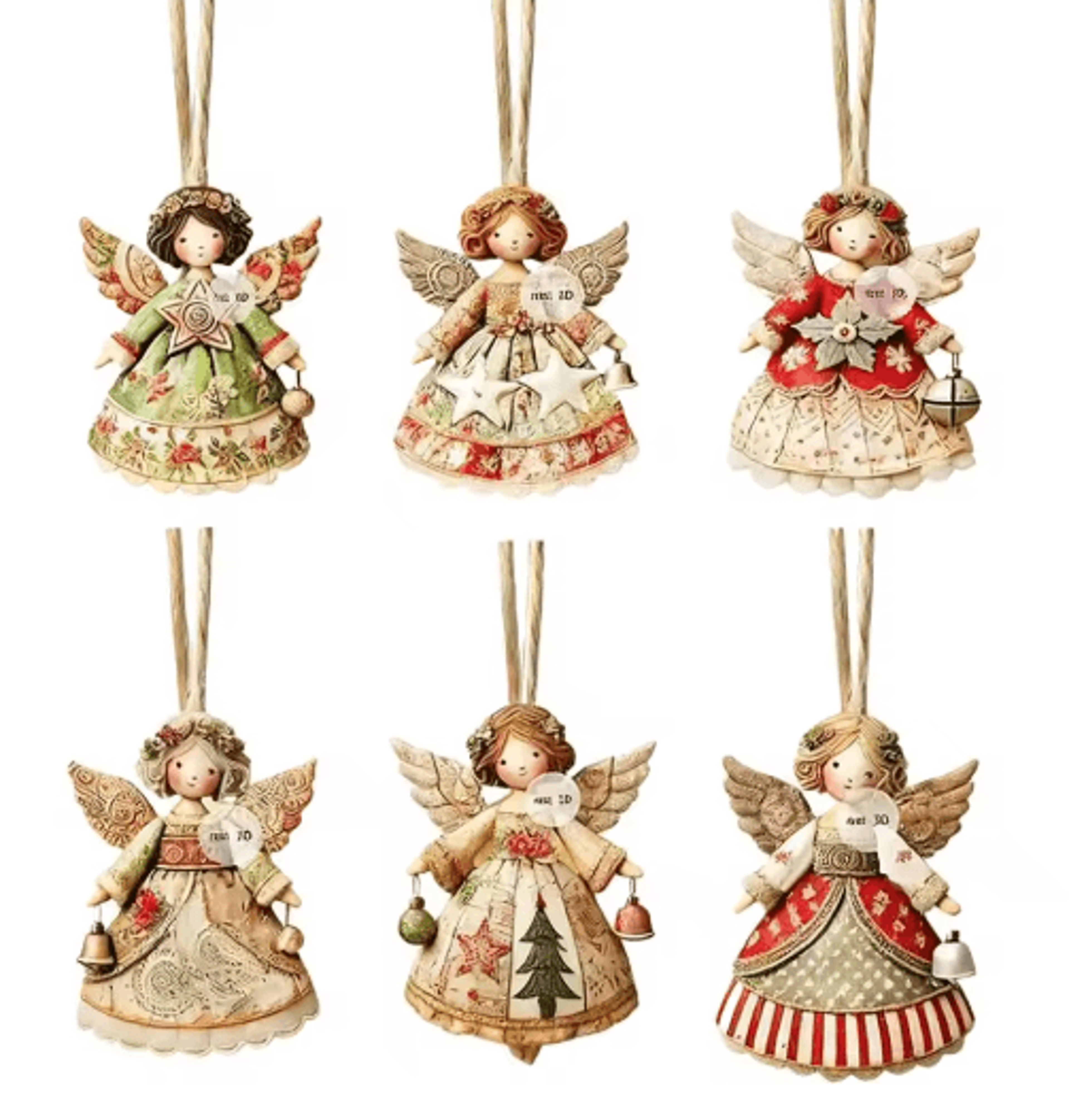 Wooden Angel Christmas Tree Ornaments 2D Angel With Bell Hanging Decor 6 12 24PCS 3