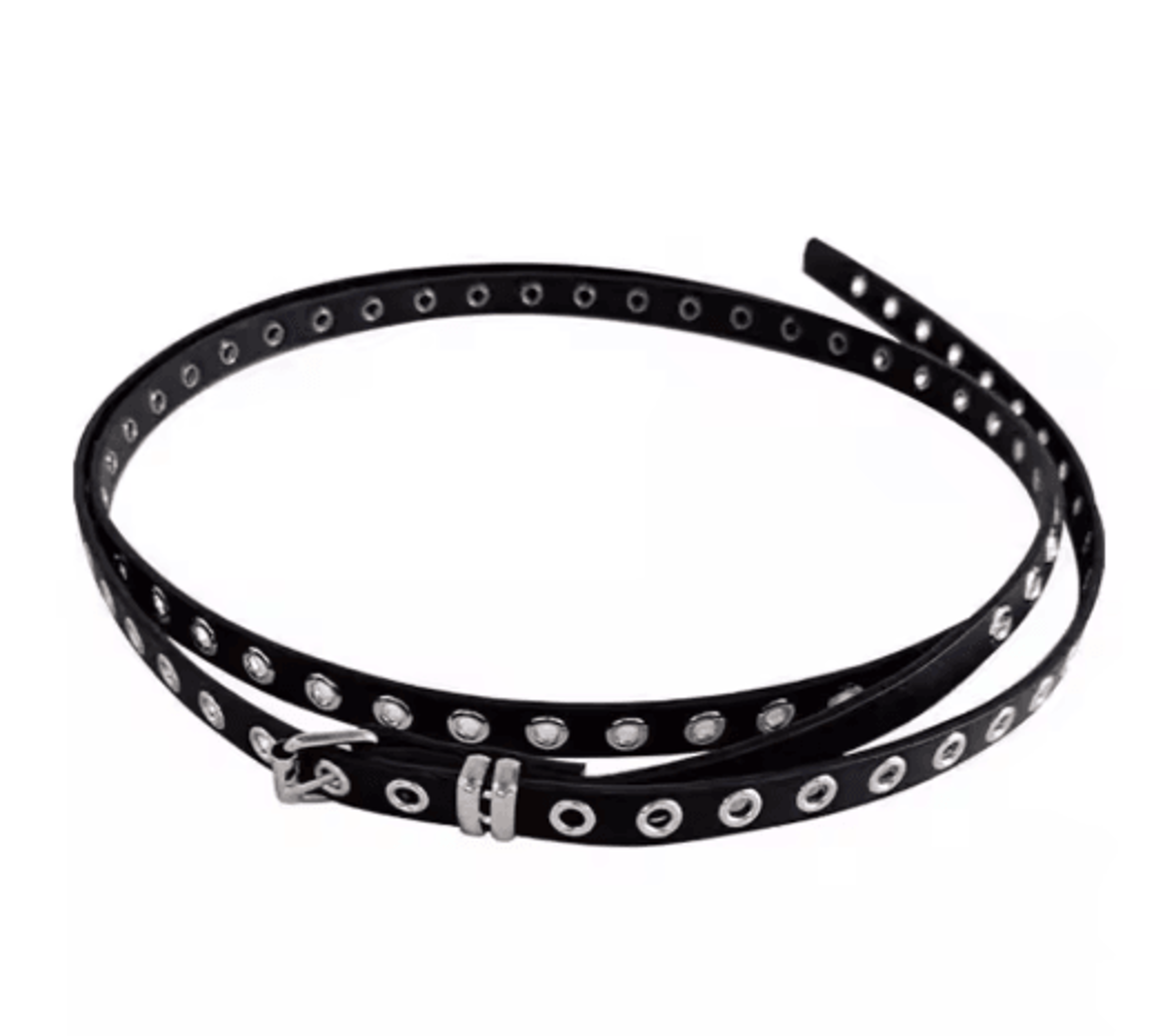 Double Circle PU Leather Belt For Women Thin Studded Punk Waist Belt 1