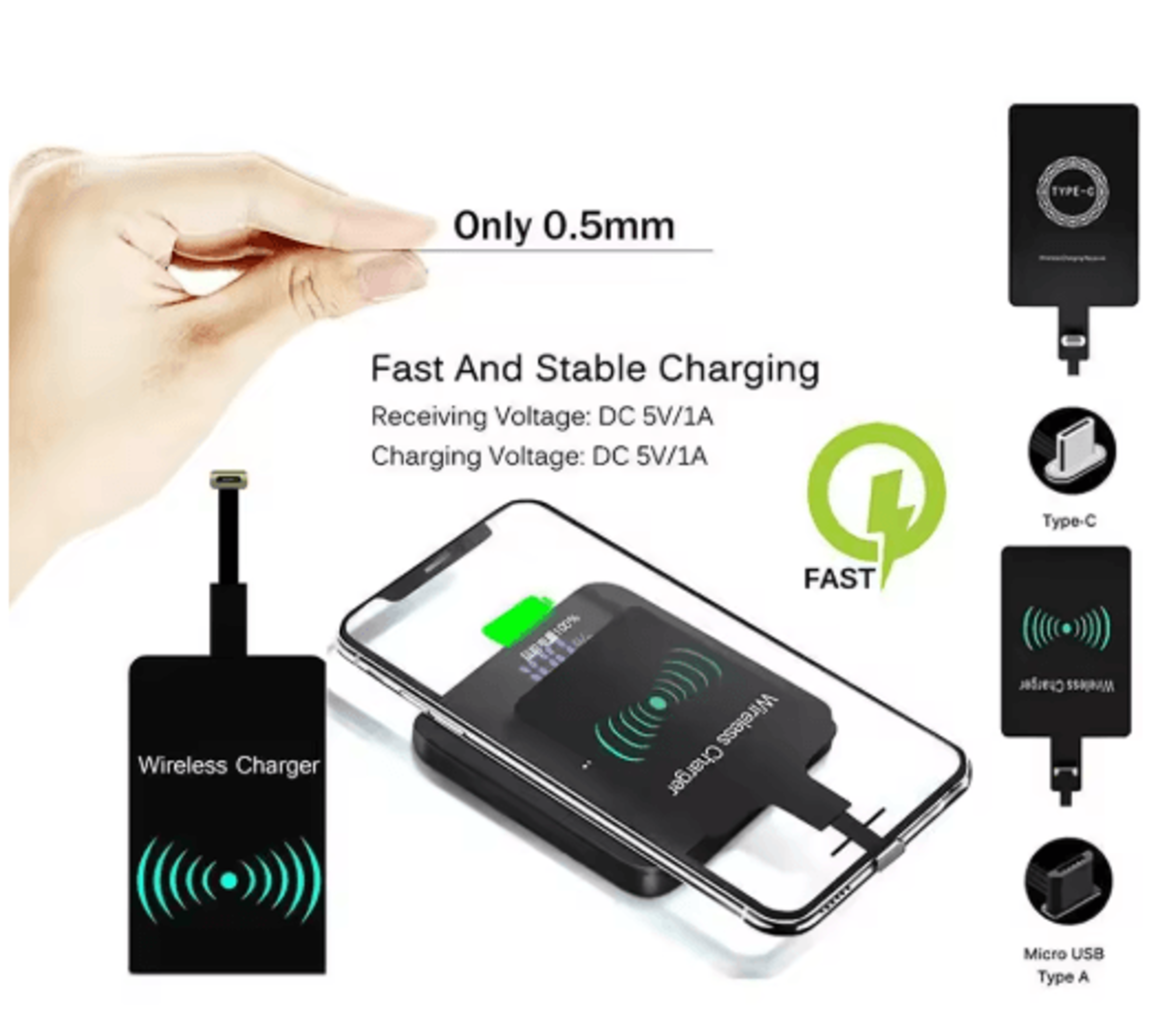 Wireless Charging Receiver Type C Fast Charging Sticker Adapter For Android Phones 4