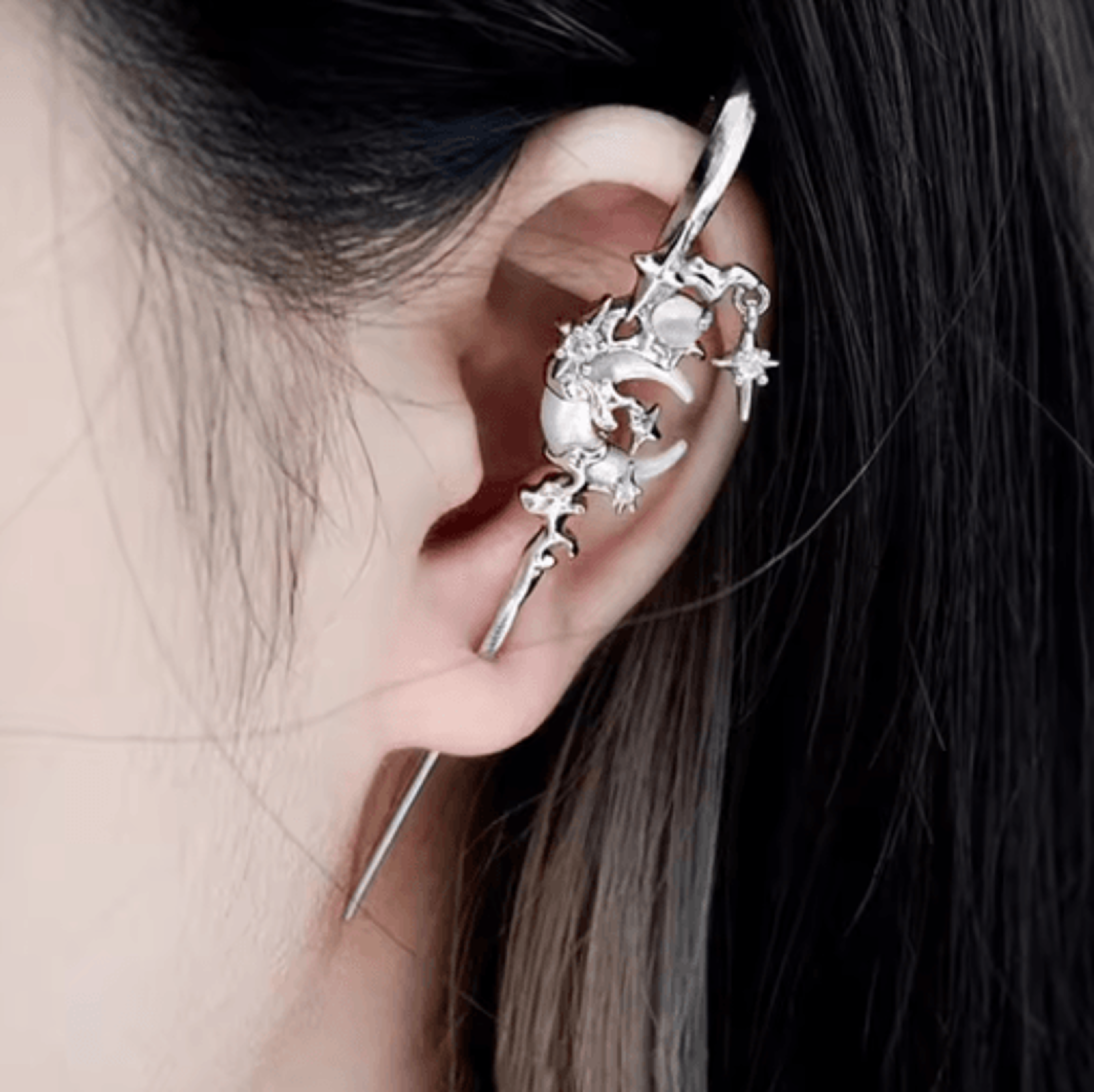 Myth Of The Moon Ear Hook Earrings Goth Sword Punk Moon Needle Star Earrings 4