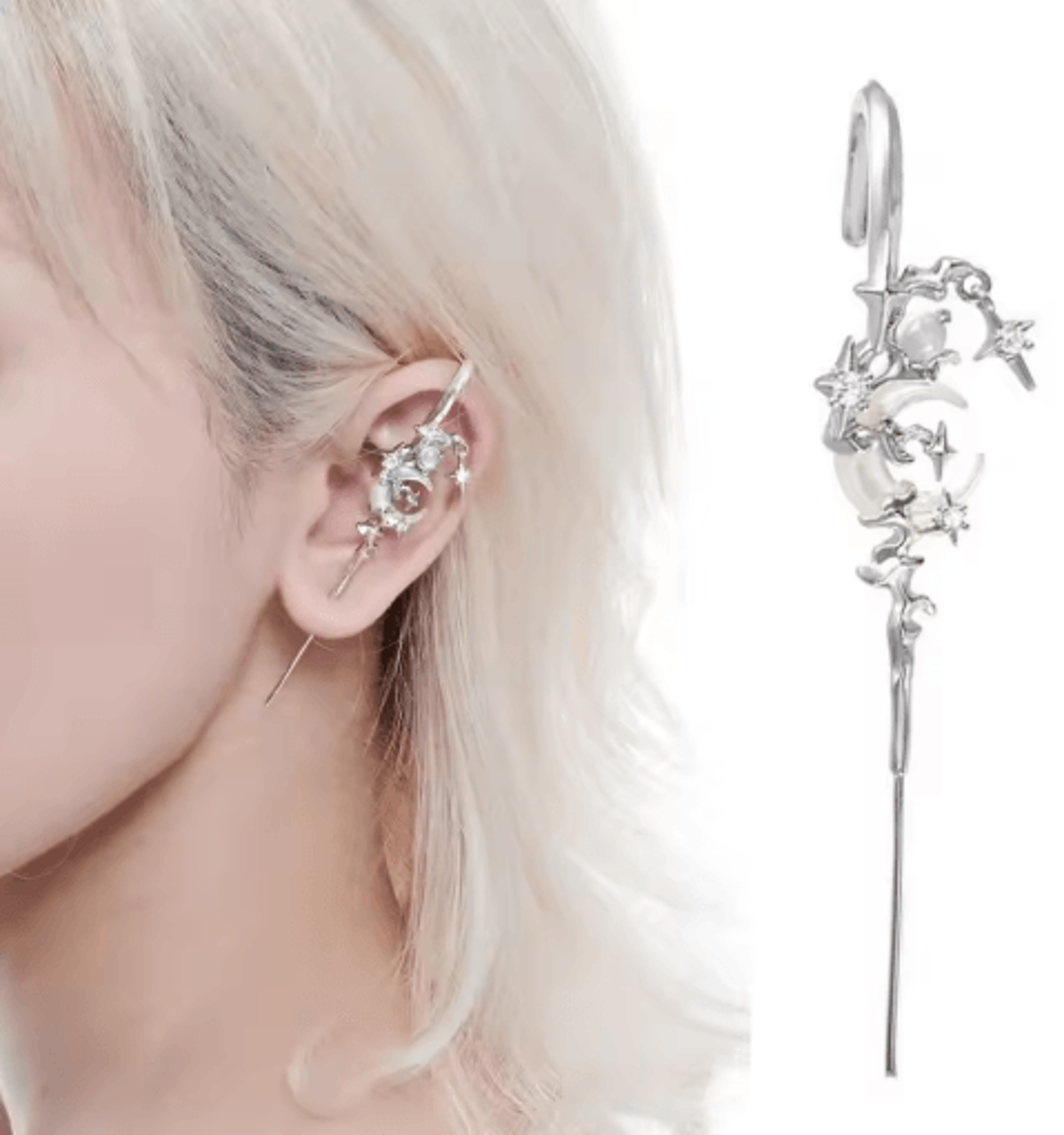 Myth Of The Moon Ear Hook Earrings Goth Sword Punk Moon Needle Star Earrings 7