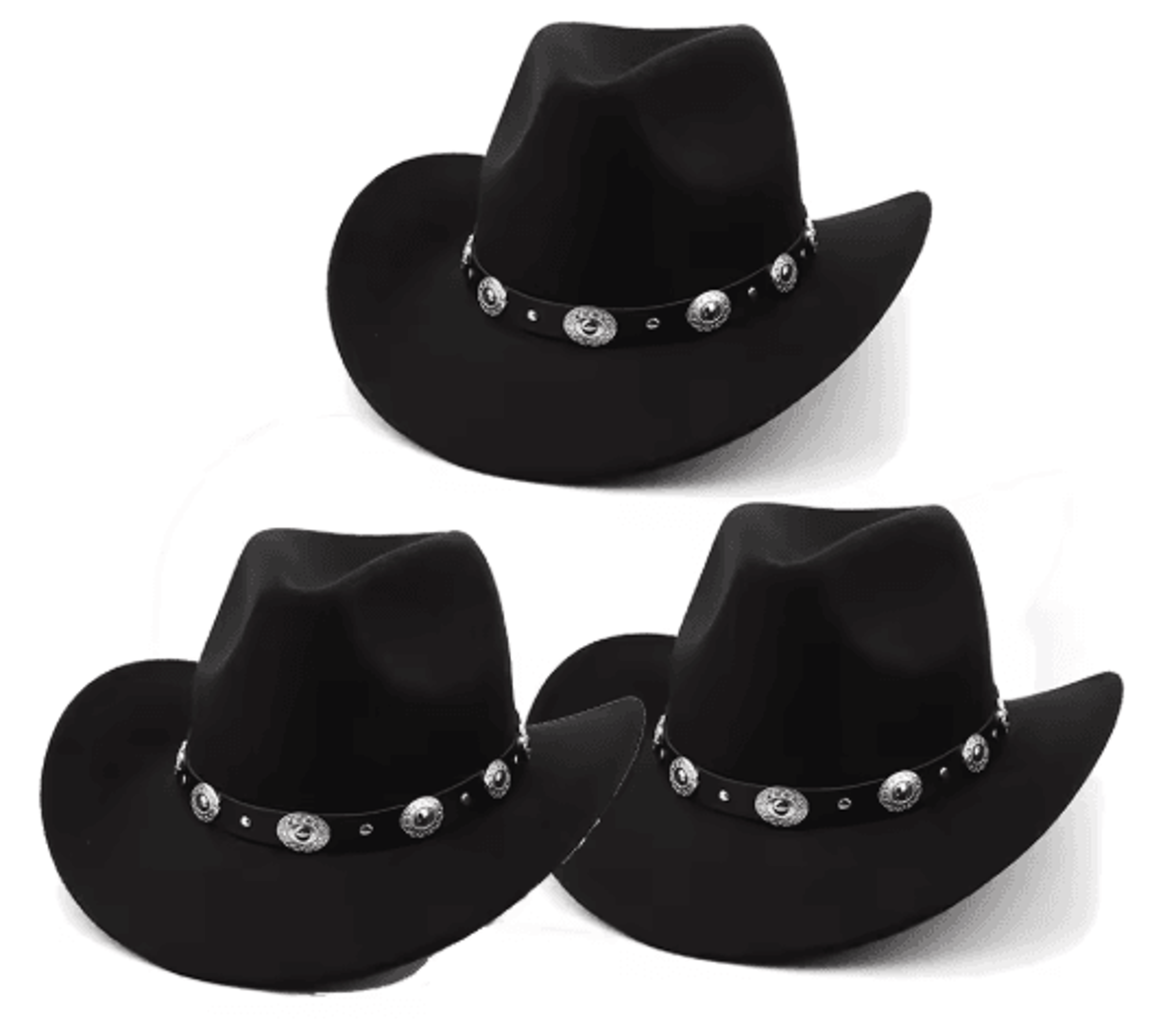 Womens Felt Western Cowboy Hat Studded Pinched Cowgirl Fedora With Wide Brim And Buckle Band 6