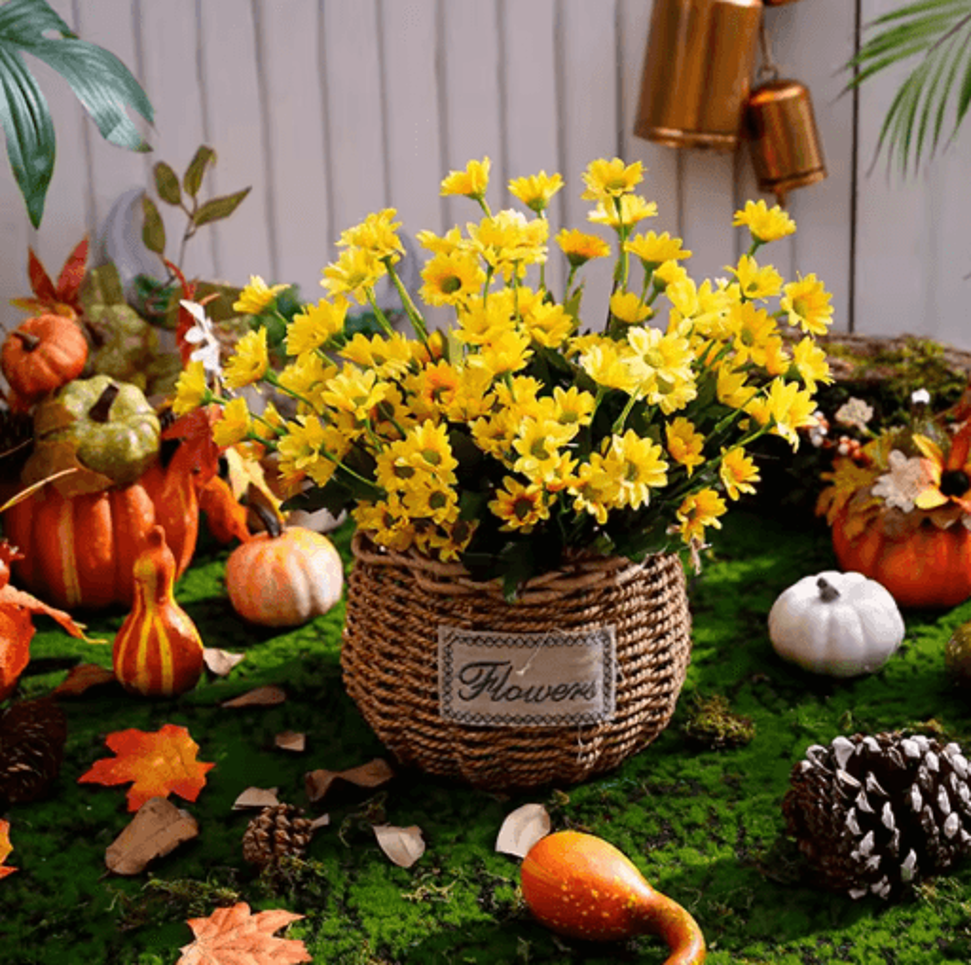Artificial Sunset Mums Flowers Waterproof Fake Fall Flowers For Outdoor And Home Decor 5 Bundles 9