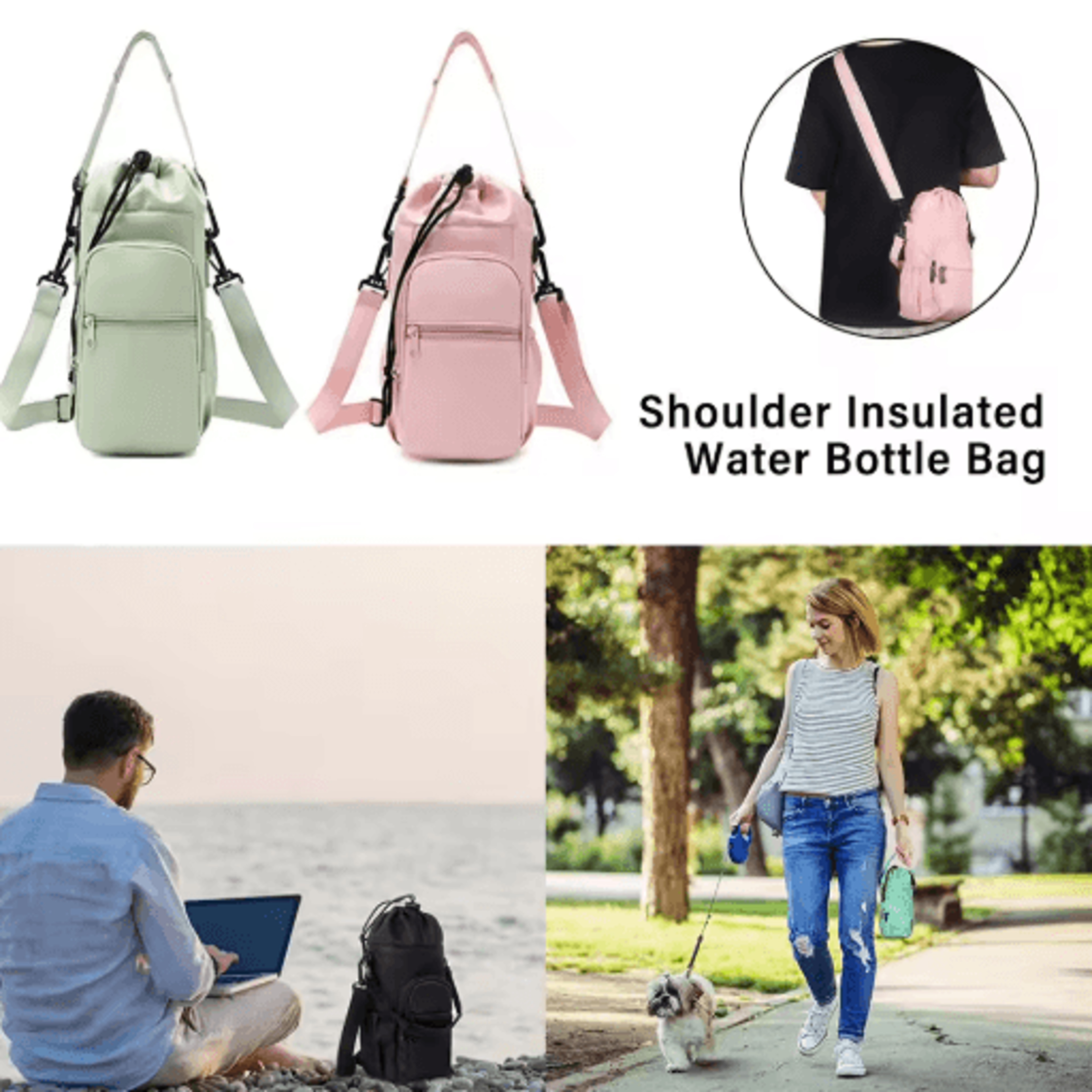 Insulated Water Bottle Carrier Sling Bag 32oz 40oz Crossbody Holder With Phone Pocket 7