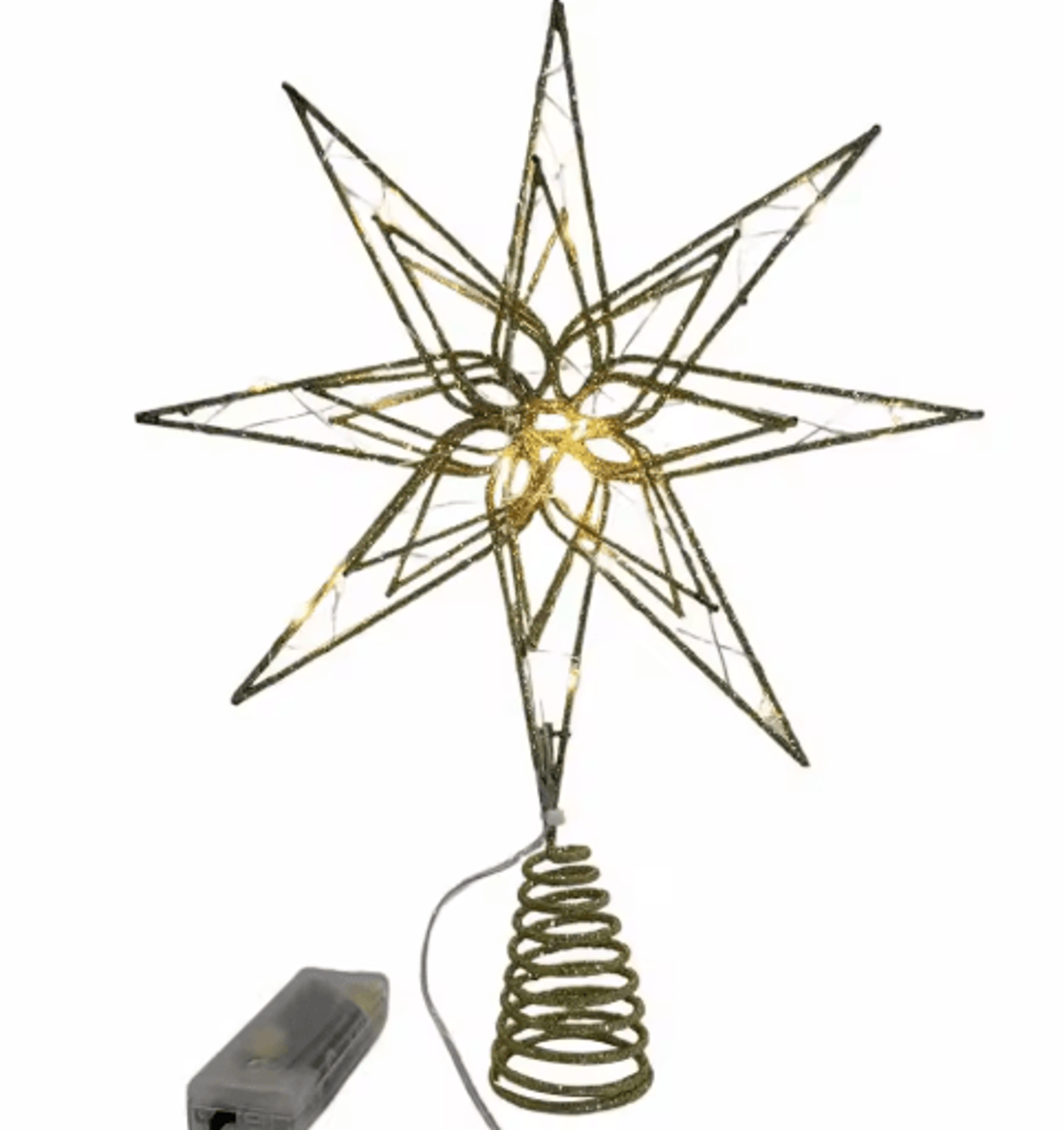 20 Light Christmas Star Tree Topper Pre Lit Multi Pointed Glitter Snowflake Treetop Decor 1