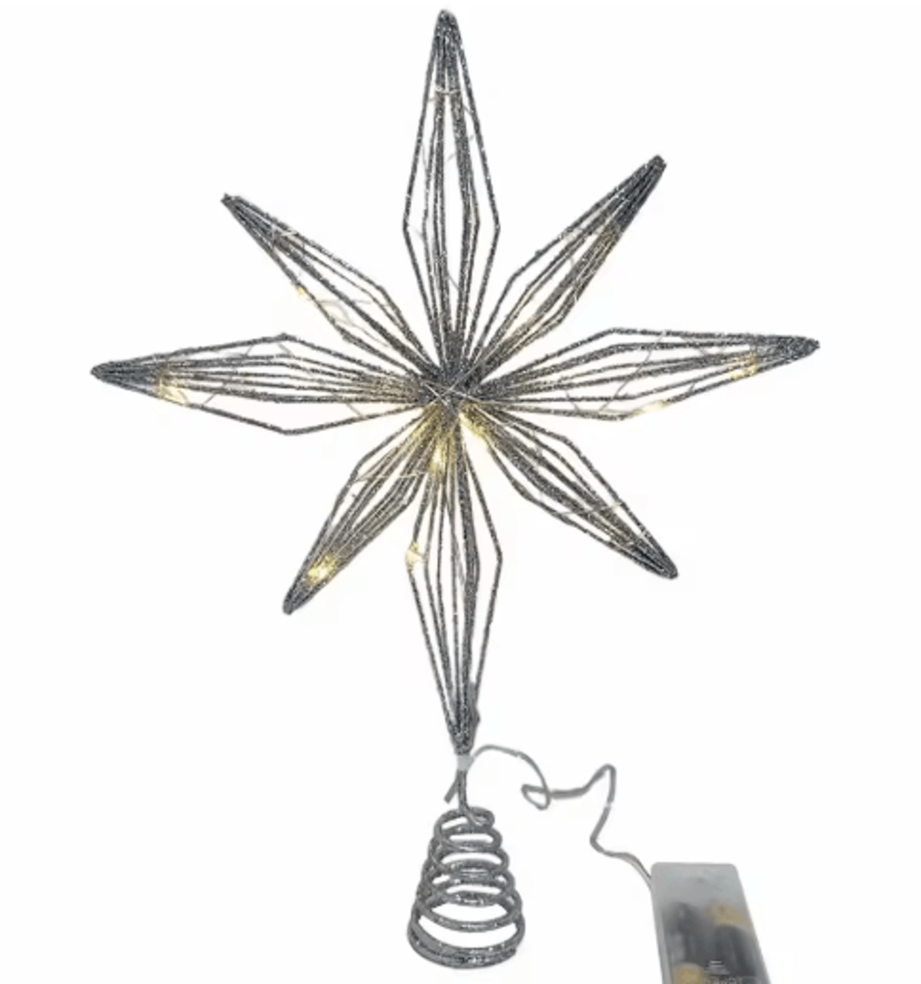 20 Light Christmas Star Tree Topper Pre Lit Multi Pointed Glitter Snowflake Treetop Decor 2