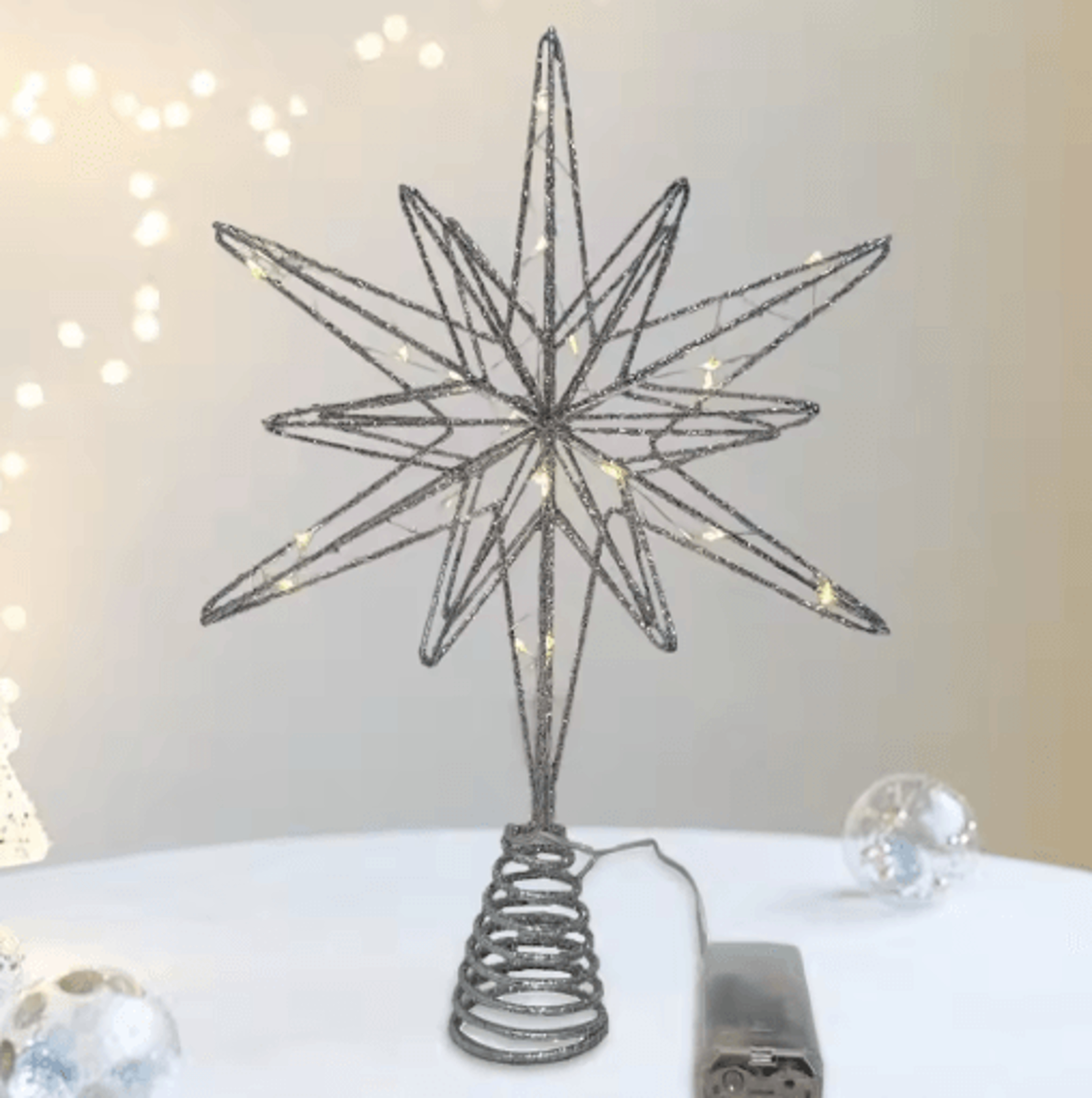 20 Light Christmas Star Tree Topper Pre Lit Multi Pointed Glitter Snowflake Treetop Decor 7