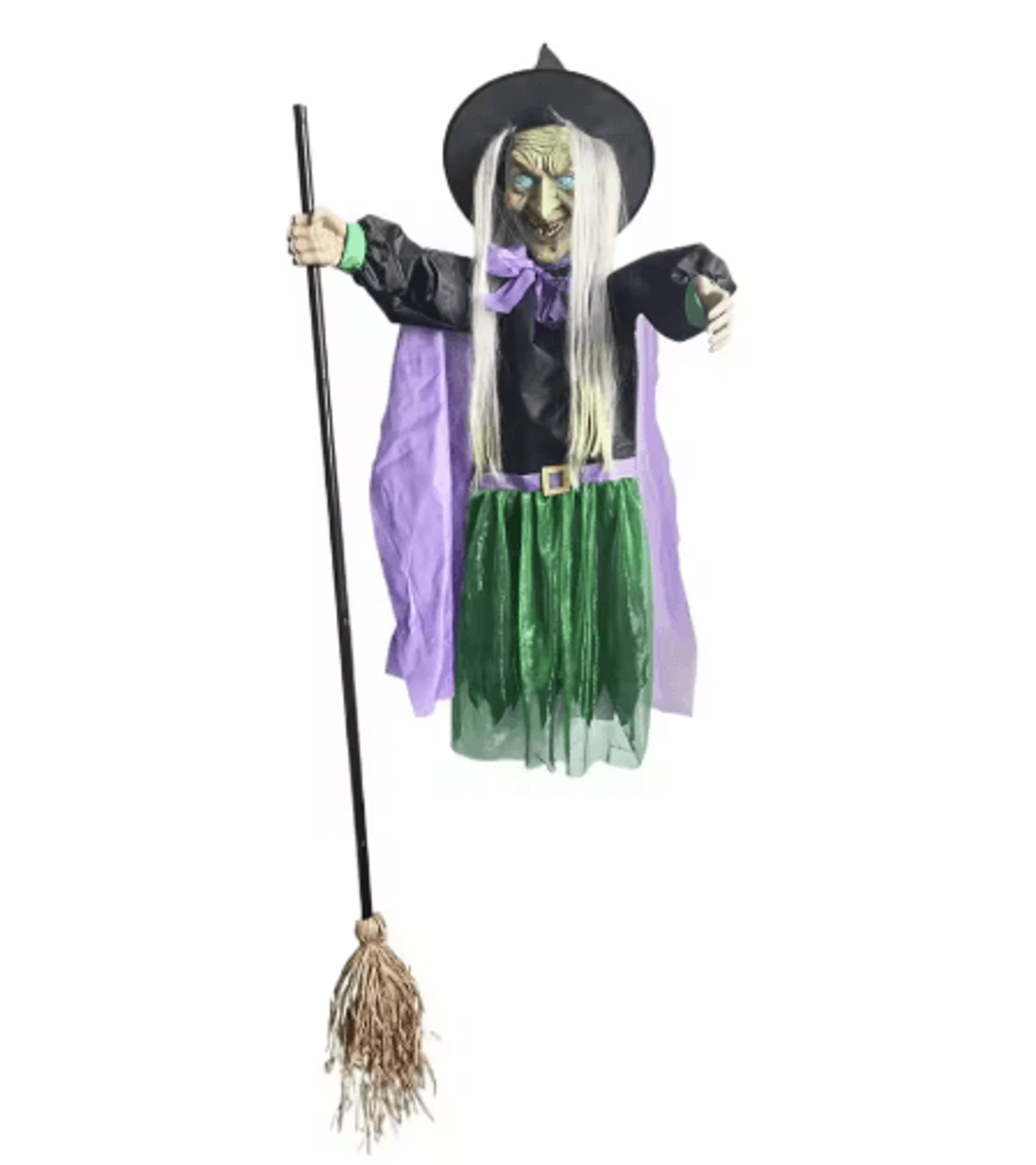 6FT Flying Witch Halloween Decoration Outdoor Hanging Witch With Light Up Eyes And Scary Sound 2