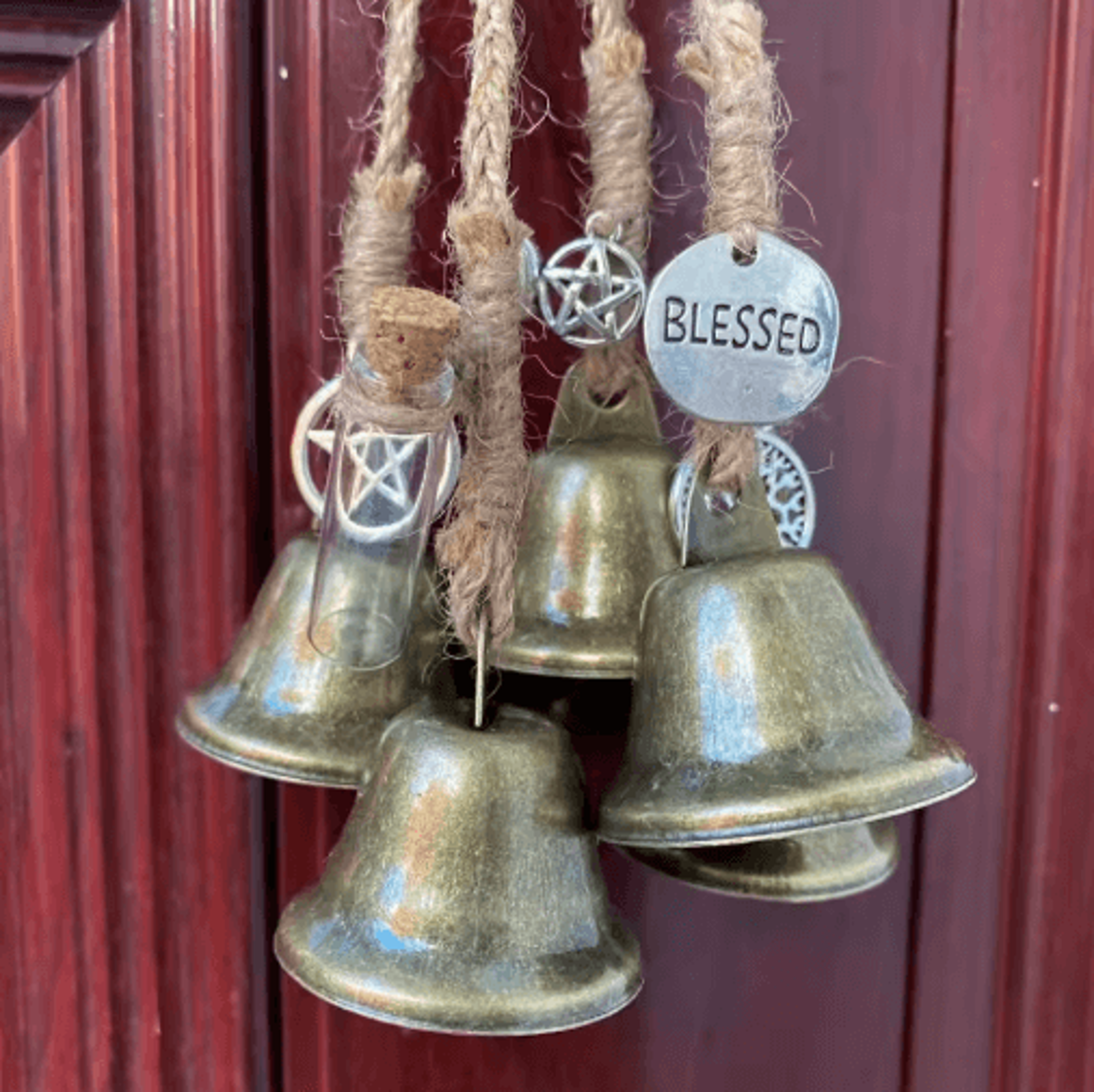 6 Bells Witch Wind Chimes Handmade Hanging Witch Bells Door Wreath For Protection And Decor 3