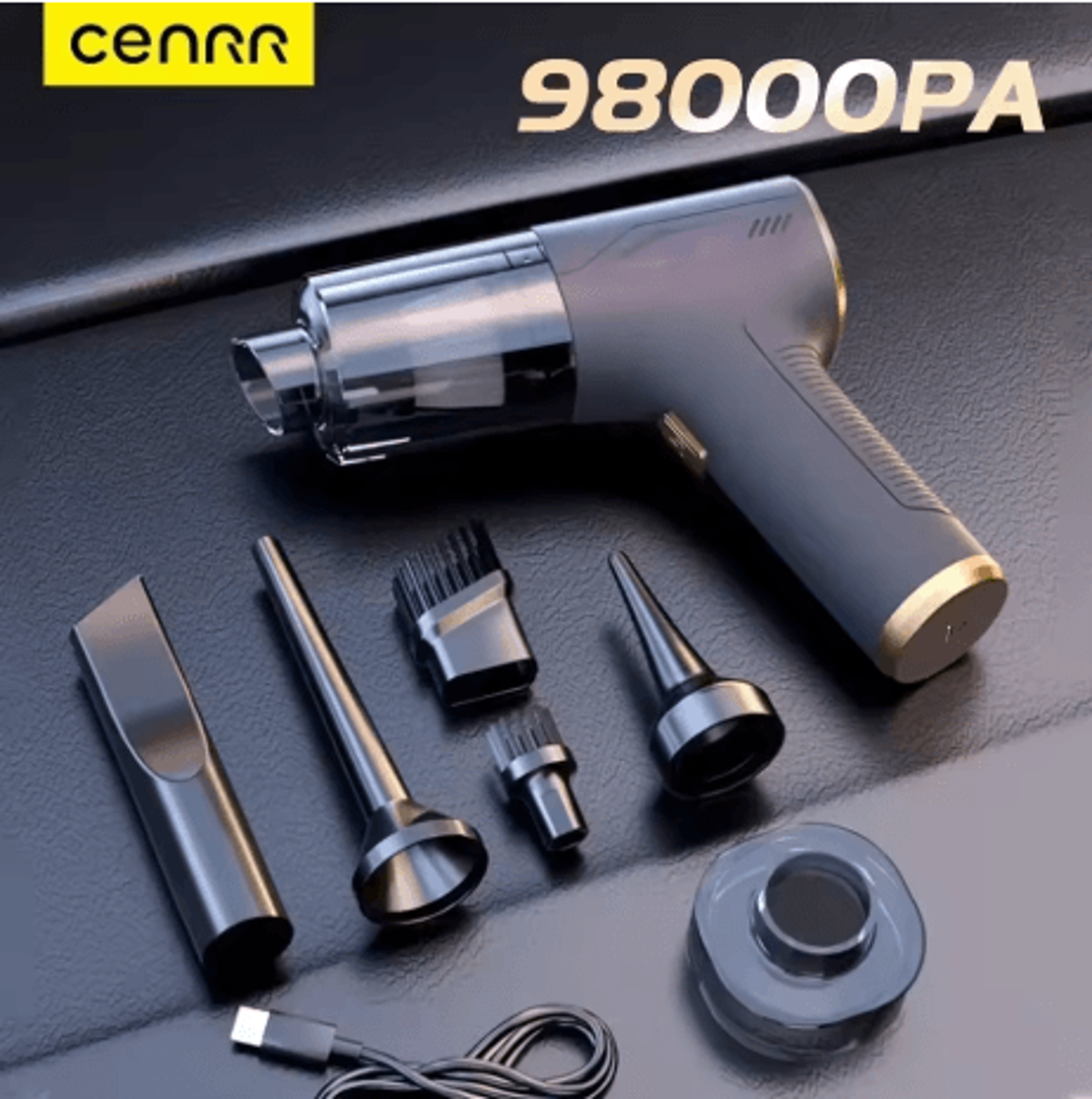 CENRR 98000PA Mini Car Vacuum Cleaner 4 In 1 Cordless Wireless Handheld Cleaner With Air Gun 0