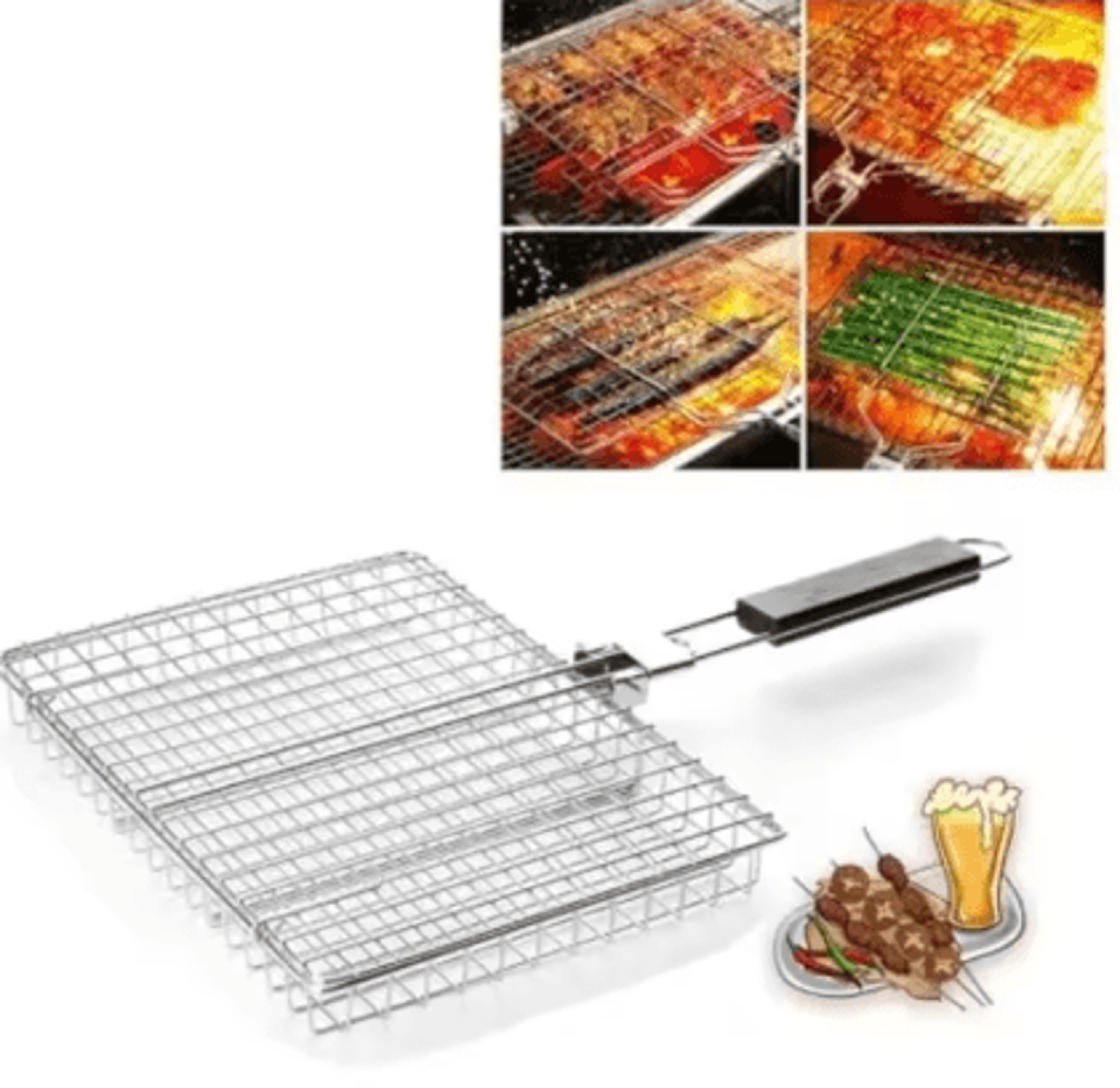 Stainless Steel Folding Barbecue Basket Large Portable Grill Basket With Handle For Outdoor BBQ 2