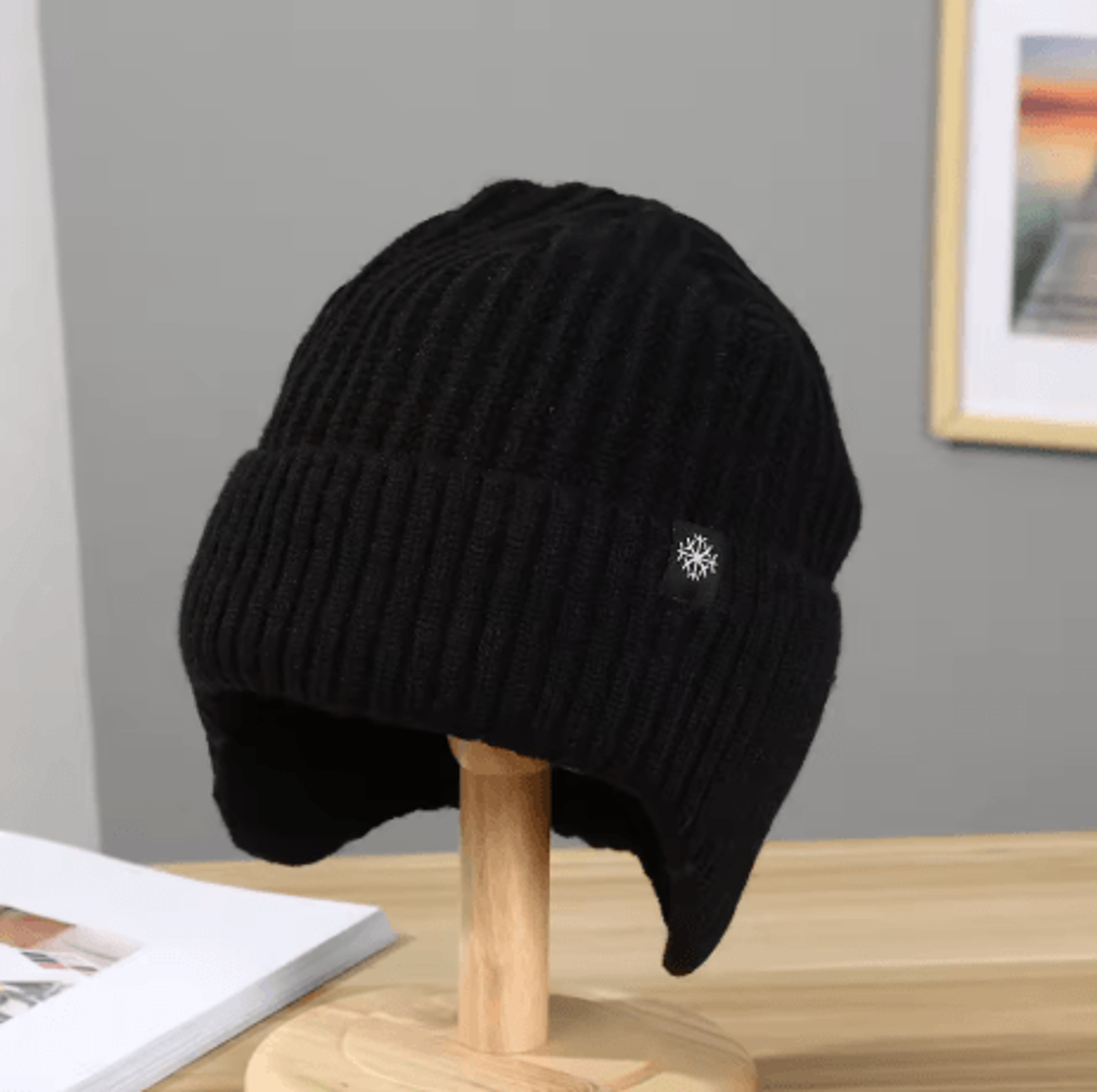 Mens Faux Fur Lined Bomber Hat Winter Knitted Plush Peaked Cap With Earmuffs 1