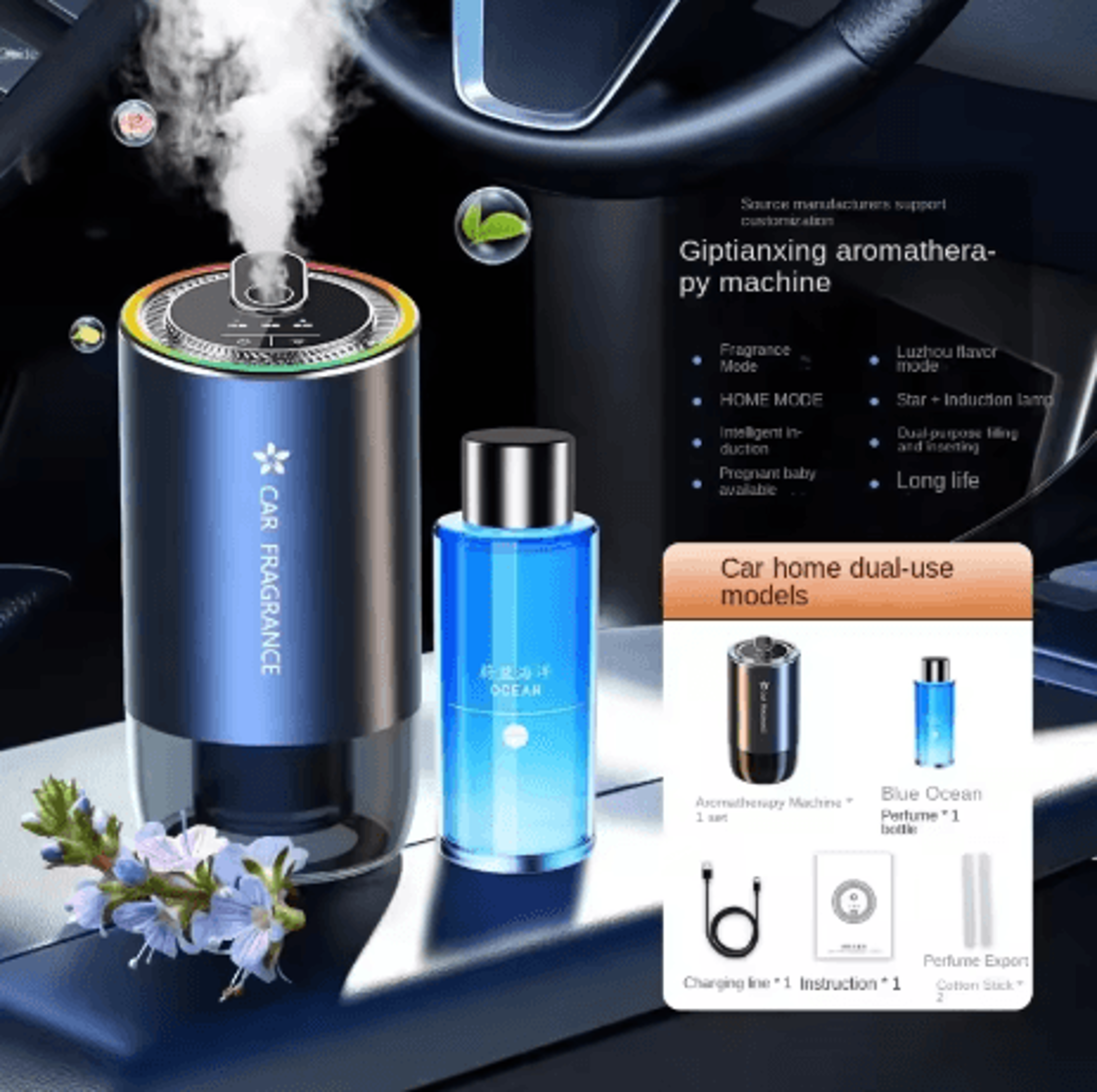 Car Perfume Air Freshener USB Rechargeable Essential Oil Aromatherapy Diffuser 3