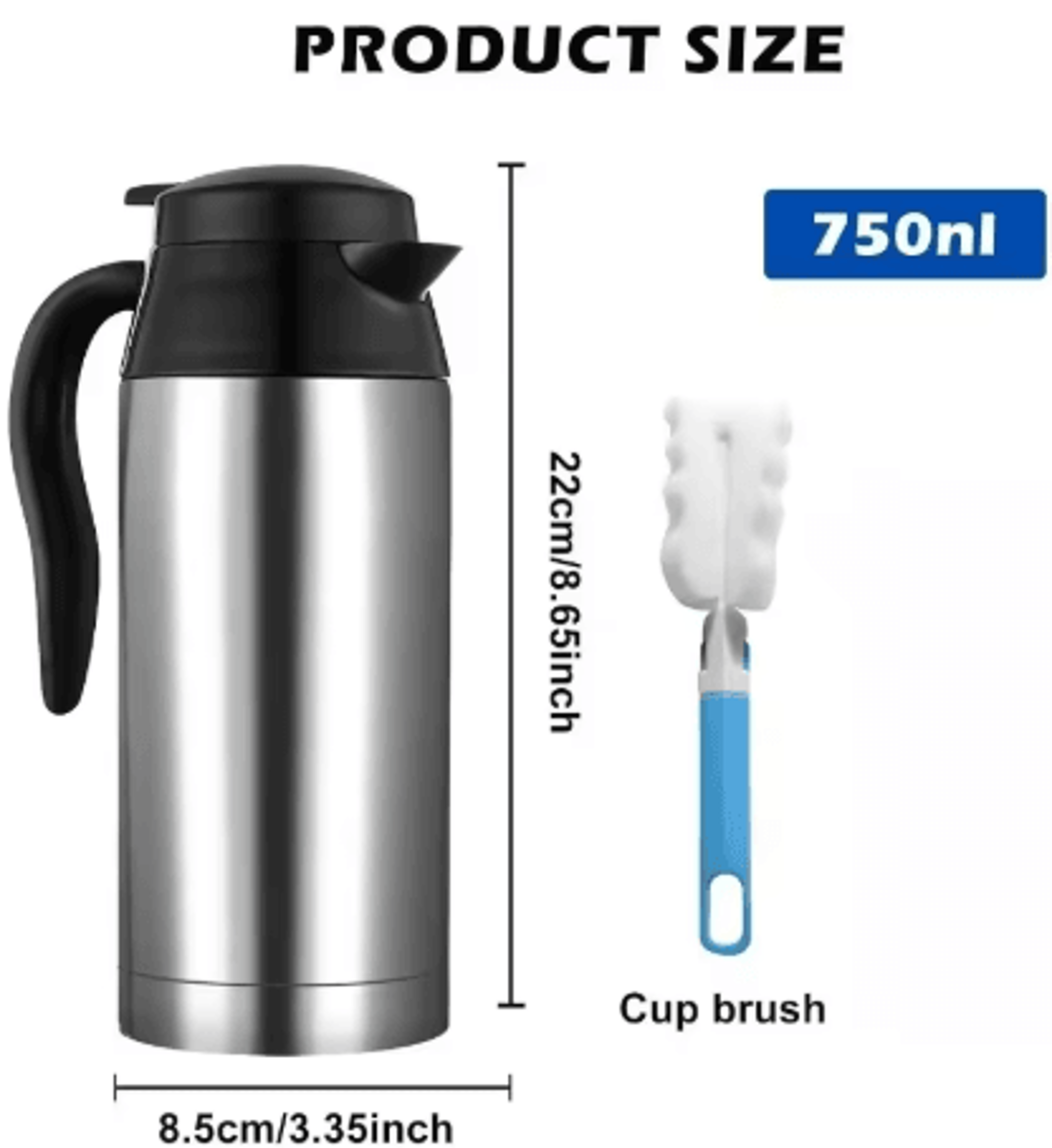 Car Thermos Kettle 750ML 12V 24V Electric Heating Cup Stainless Steel Travel Water Heater 3