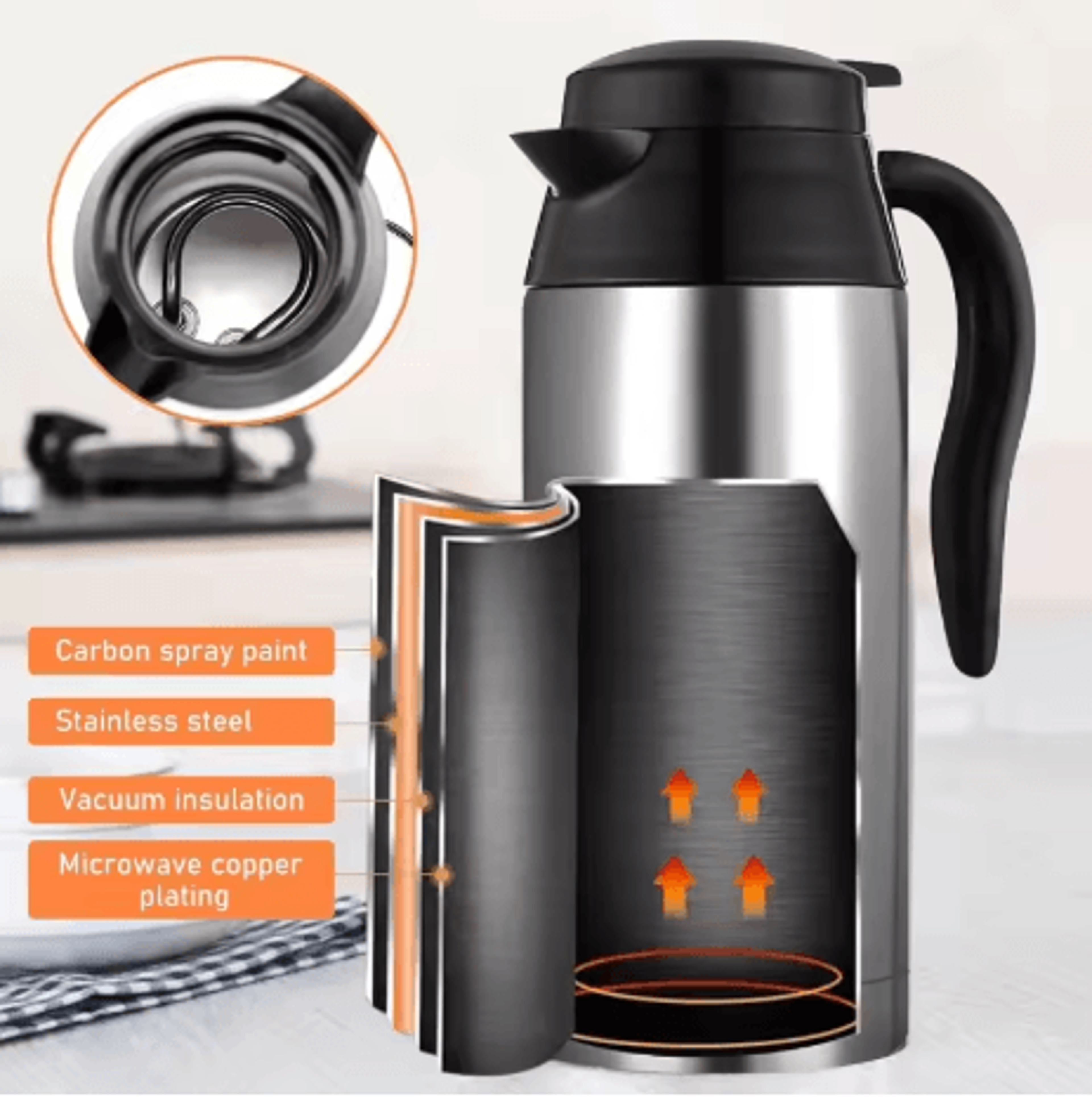 Car Thermos Kettle 750ML 12V 24V Electric Heating Cup Stainless Steel Travel Water Heater 5