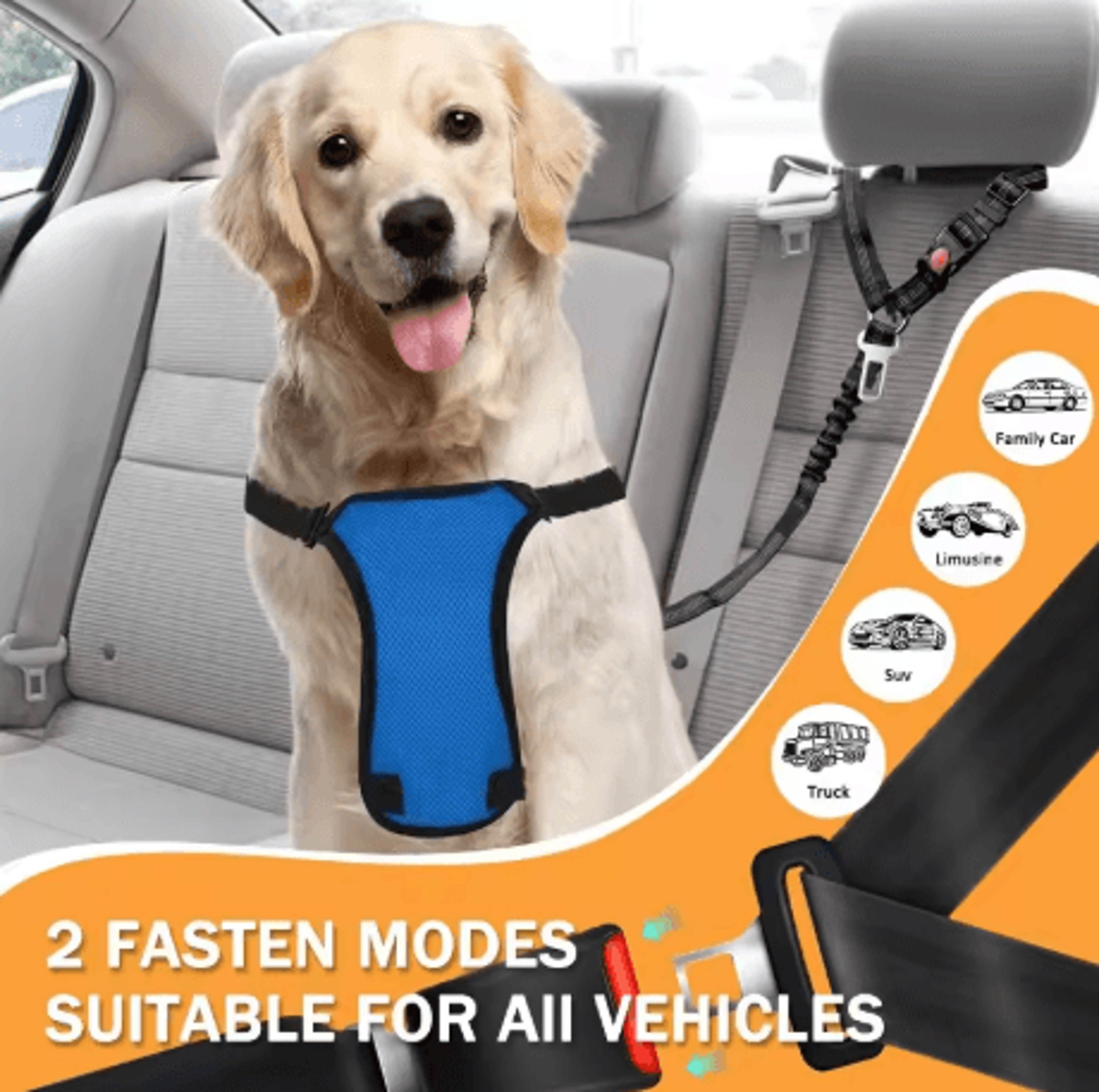 2 In 1 Adjustable Pet Car Safety Belt Heavy Duty Elastic Tether Seat Belt For Dogs And Cats 0