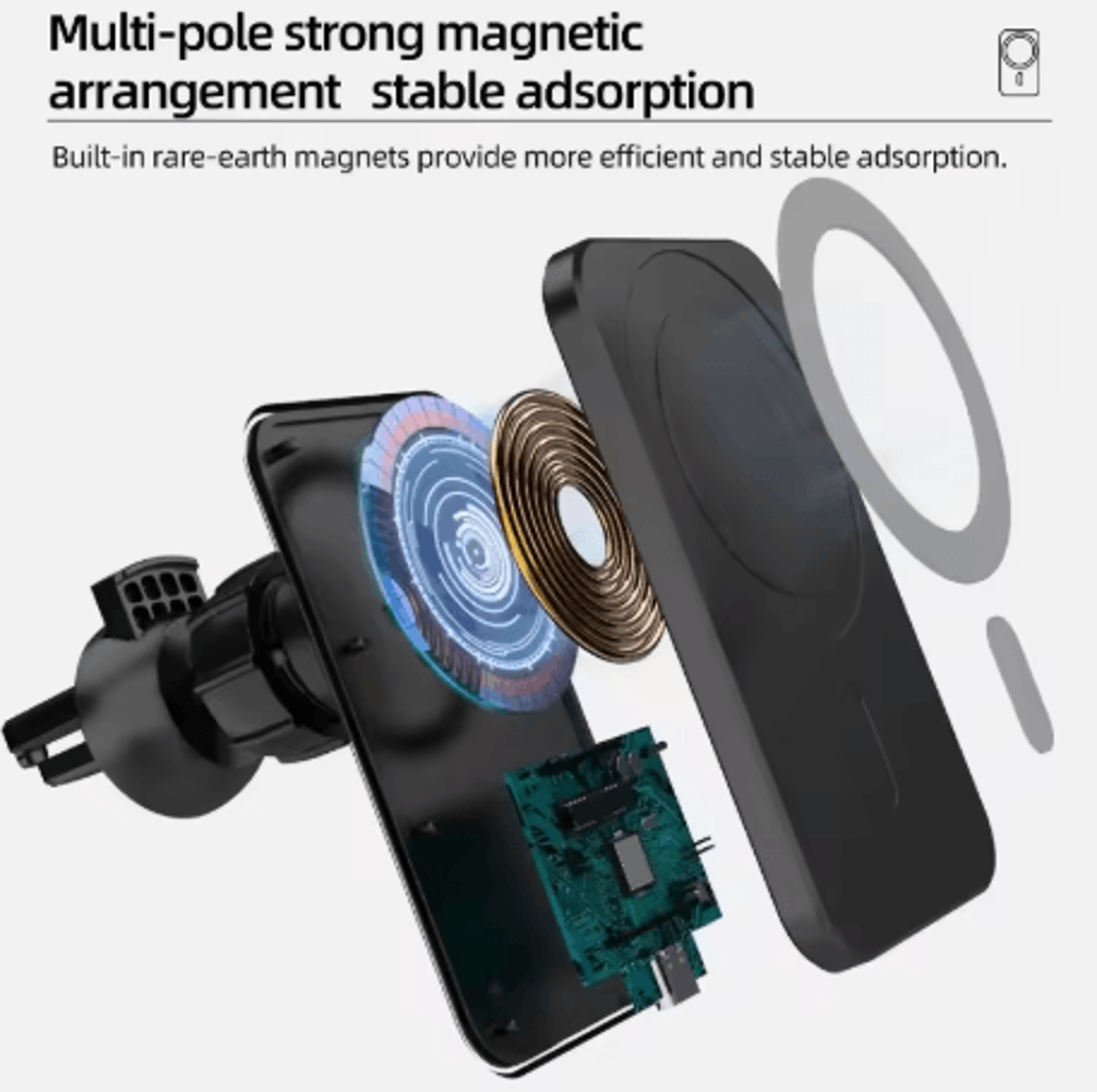 15W Magnetic Wireless Car Charger For IPhone MagSafe Compatible Fast Charging Car Mount 3