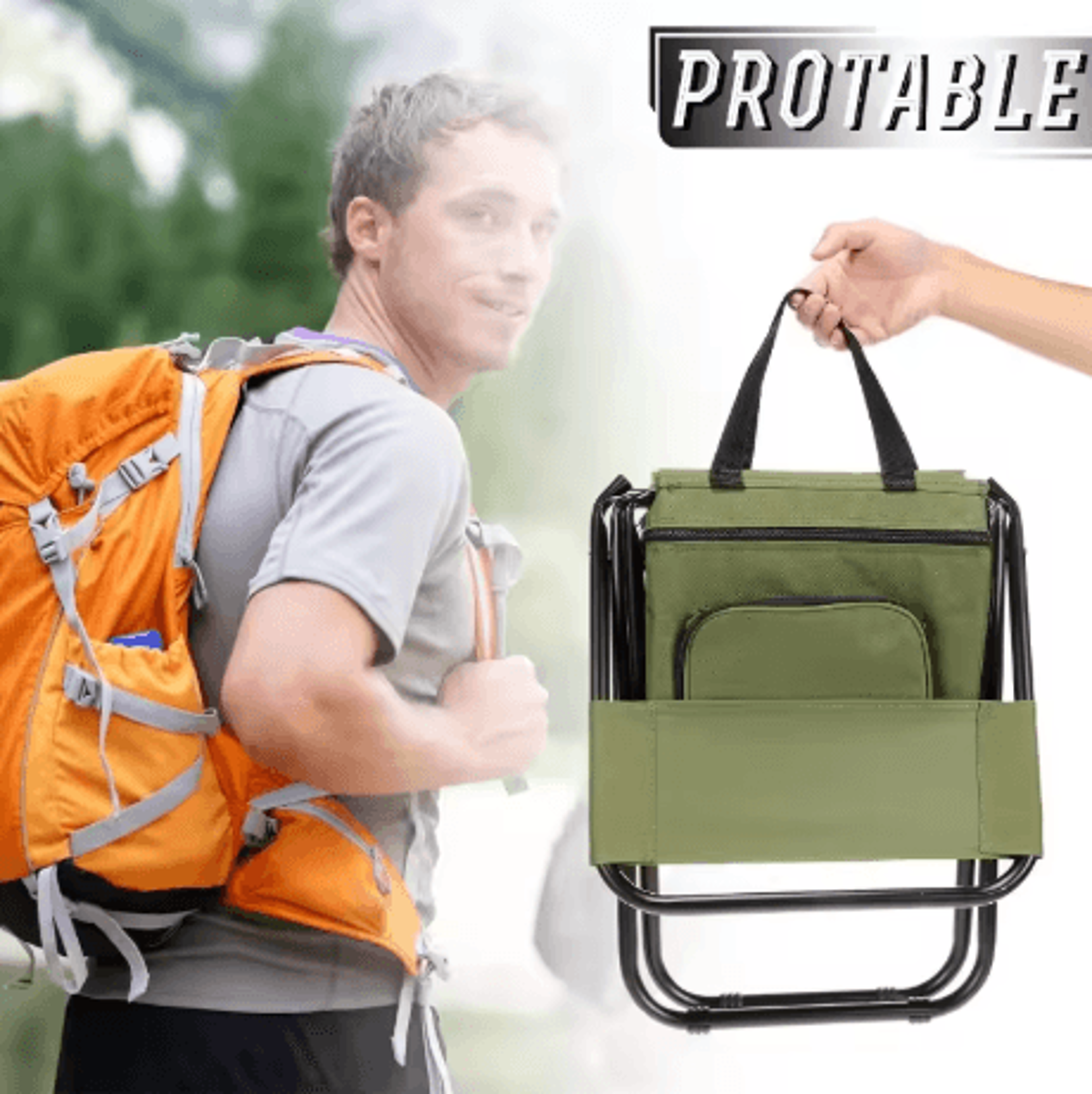 Foldable Fishing Chair With Cooler Bag Lightweight Portable Stool With Backrest 220 Lb Capacity 0