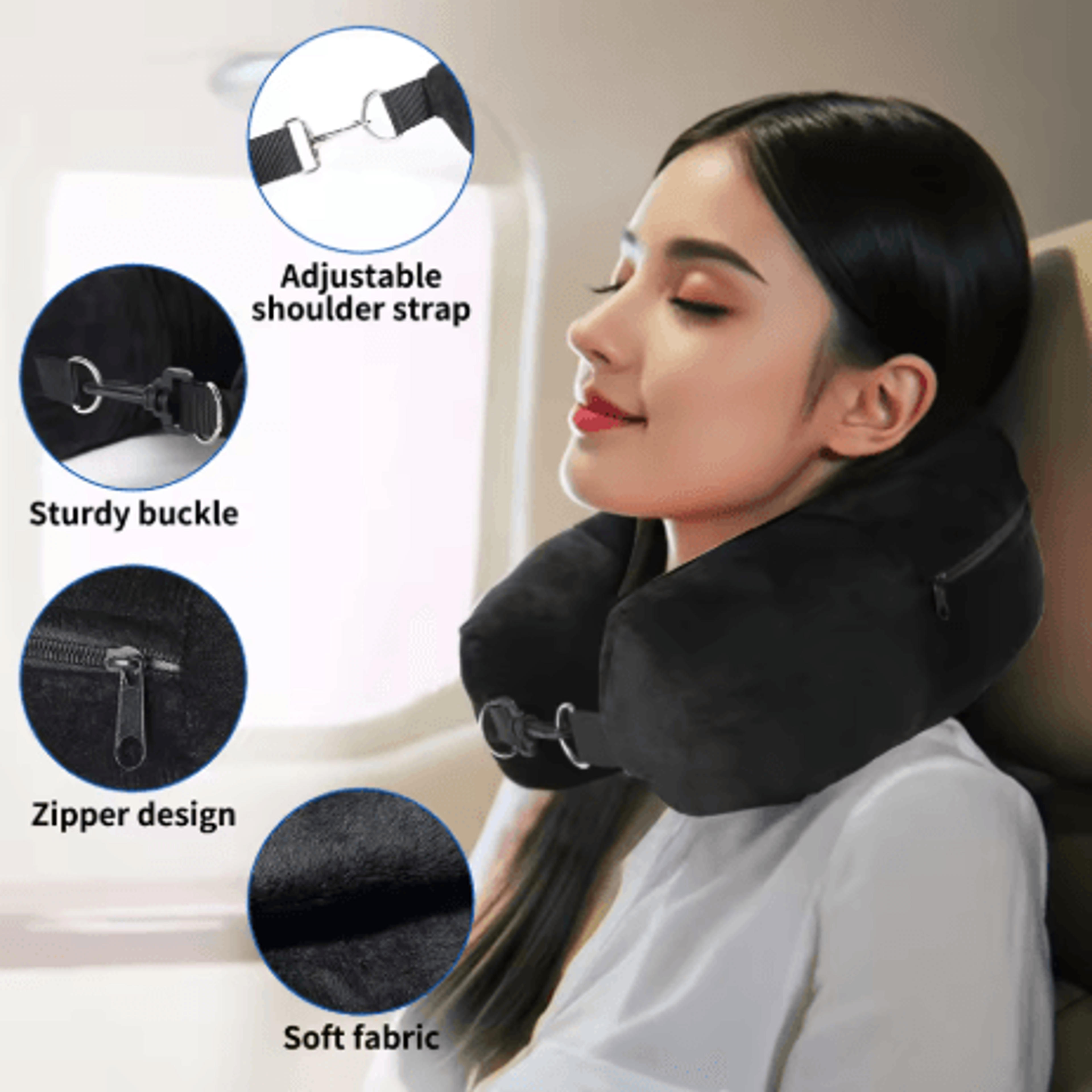 Fillable U Shaped Travel Neck Pillow Velvet Pillowcase With Extra Storage Bag For Airplane Travel 0