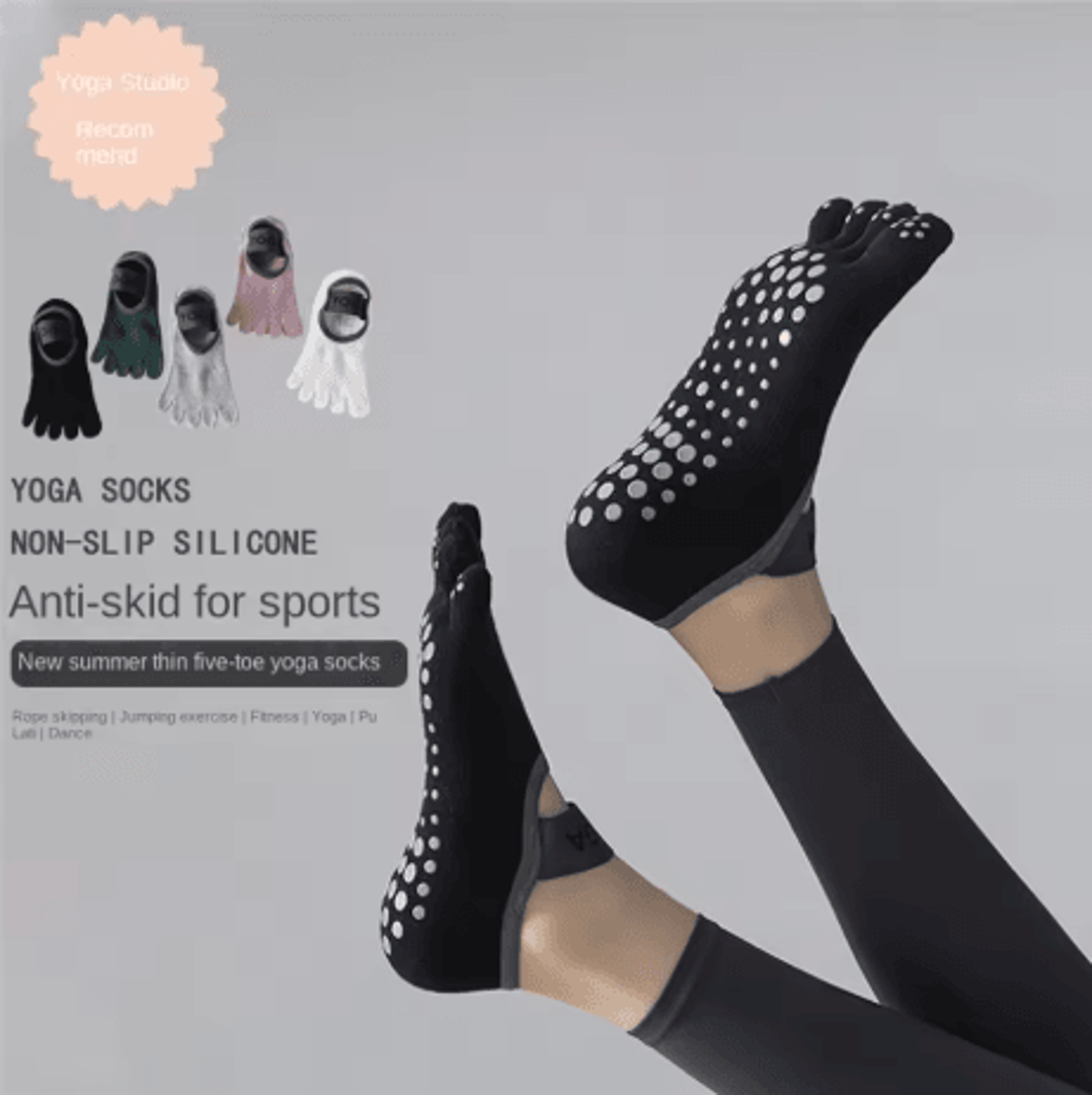 Womens Five Finger Yoga Socks Anti Slip Cotton Fitness Socks For Pilates And Training 7