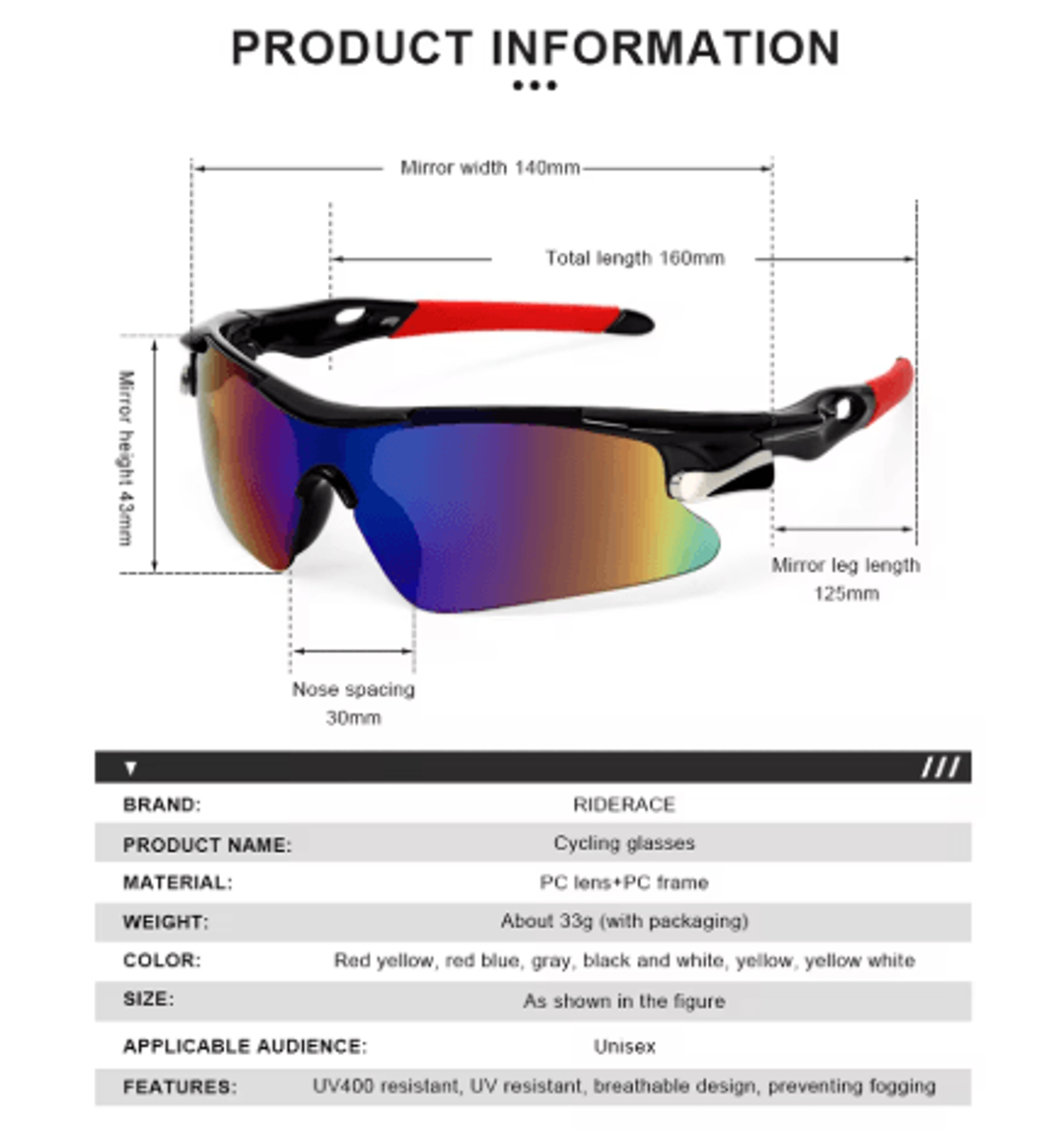 Sports Cycling Sunglasses For Men MTB Road Bike Riding Protection Goggles 7