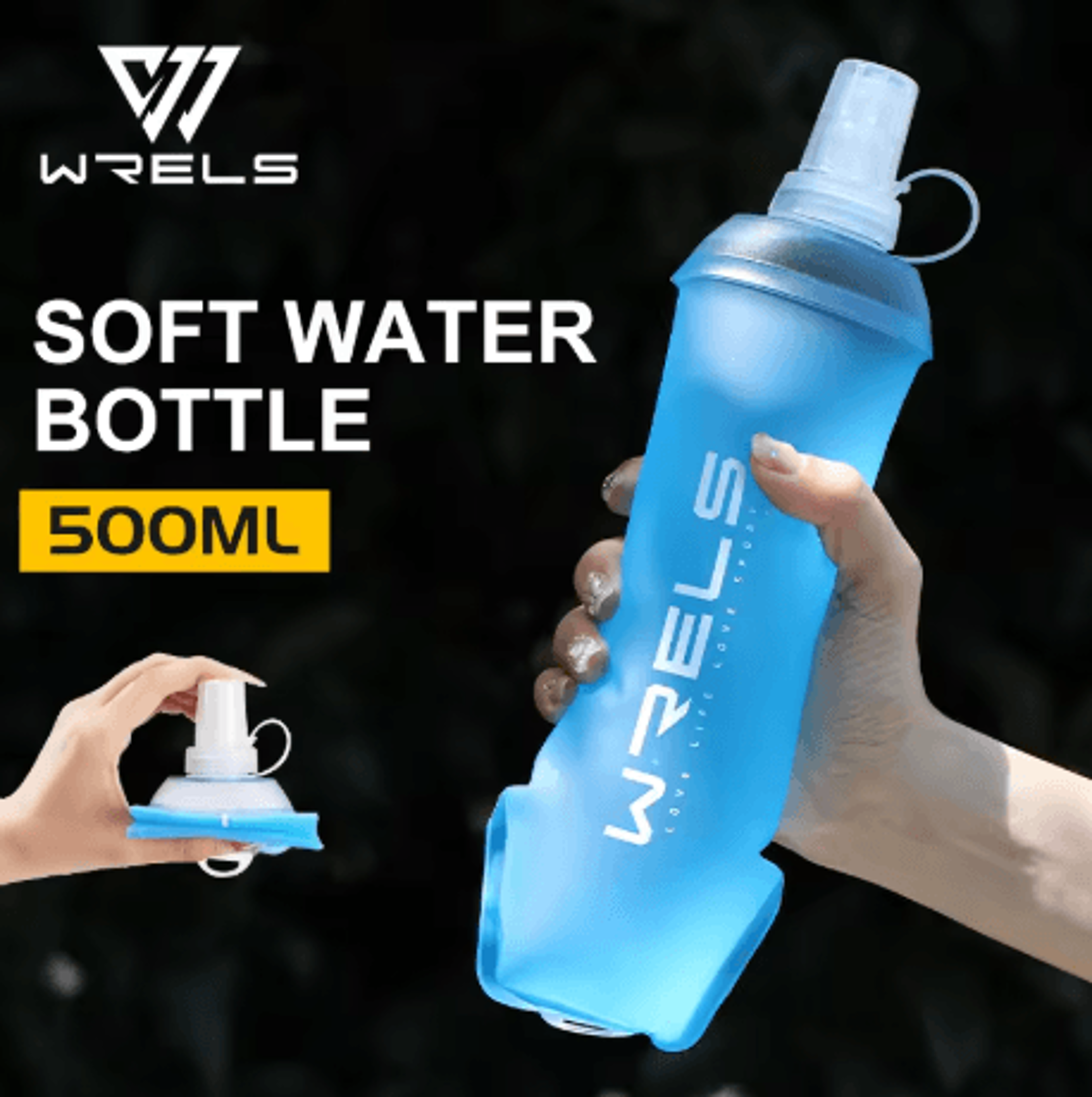 WRELS Soft Flask Water Bottle BPA Free Folding TPU Sports Bottle With Large Diameter Lightweight 1