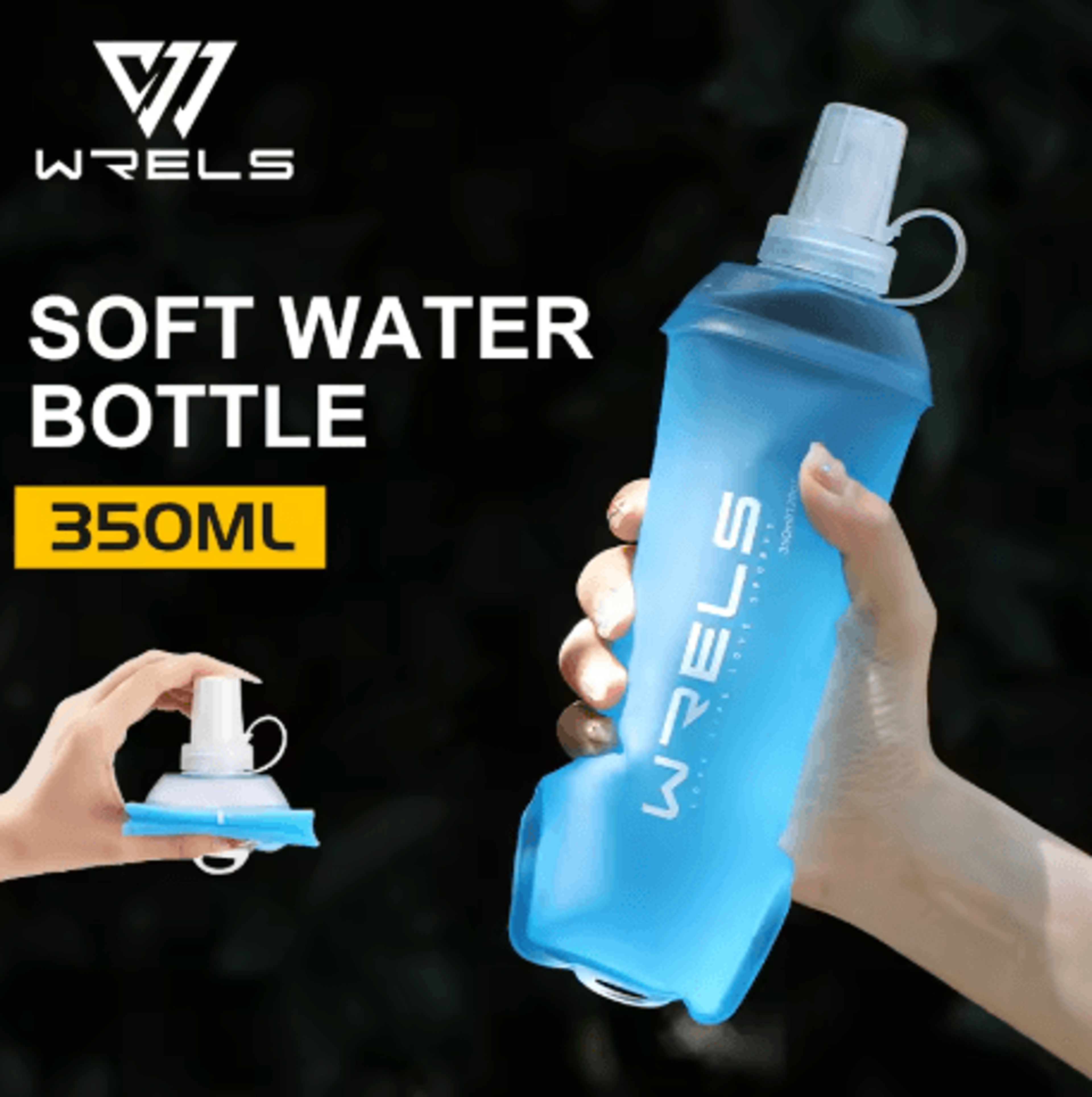 WRELS Soft Flask Water Bottle BPA Free Folding TPU Sports Bottle With Large Diameter Lightweight 4
