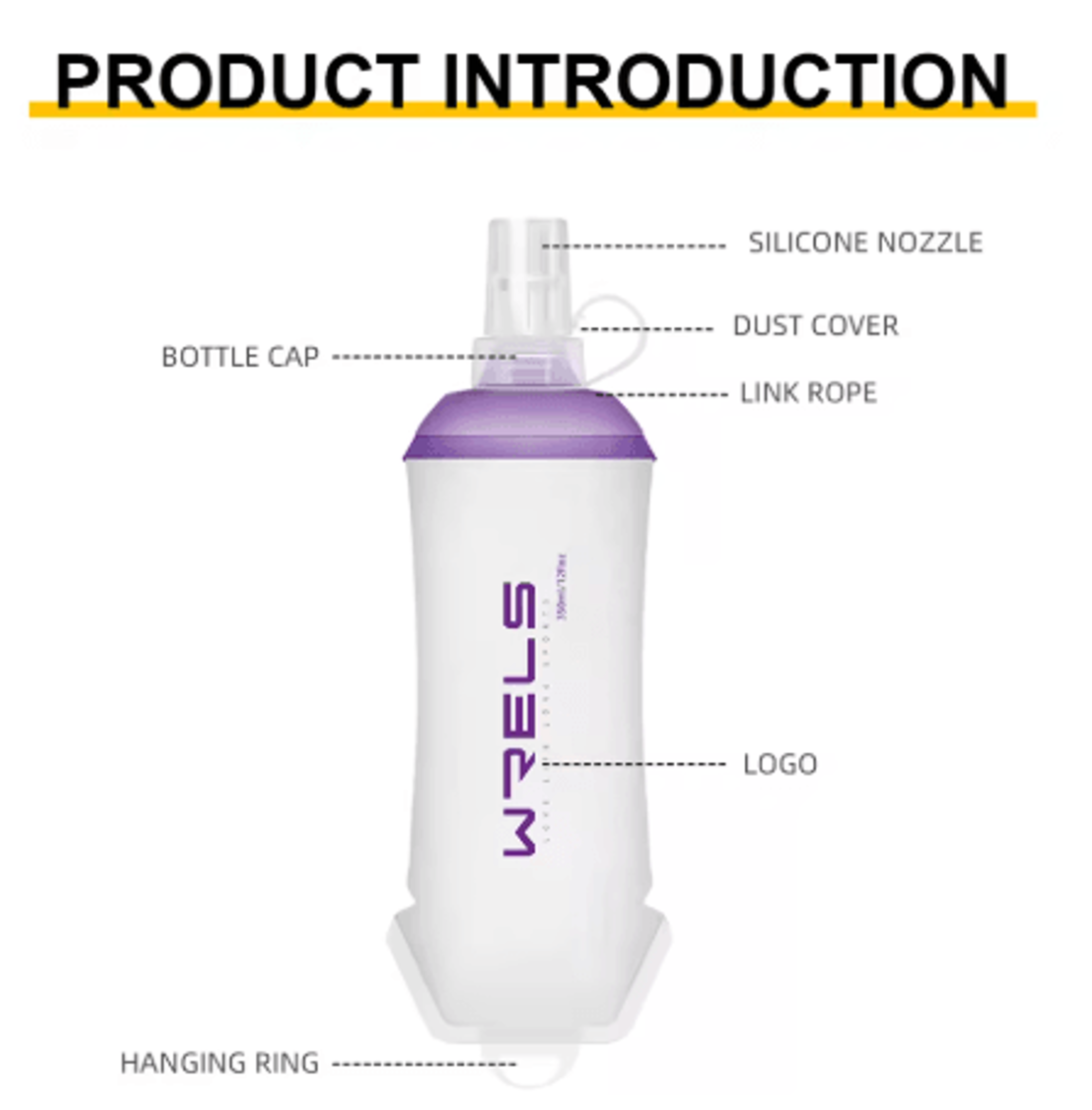 WRELS Soft Flask Water Bottle BPA Free Folding TPU Sports Bottle With Large Diameter Lightweight 9