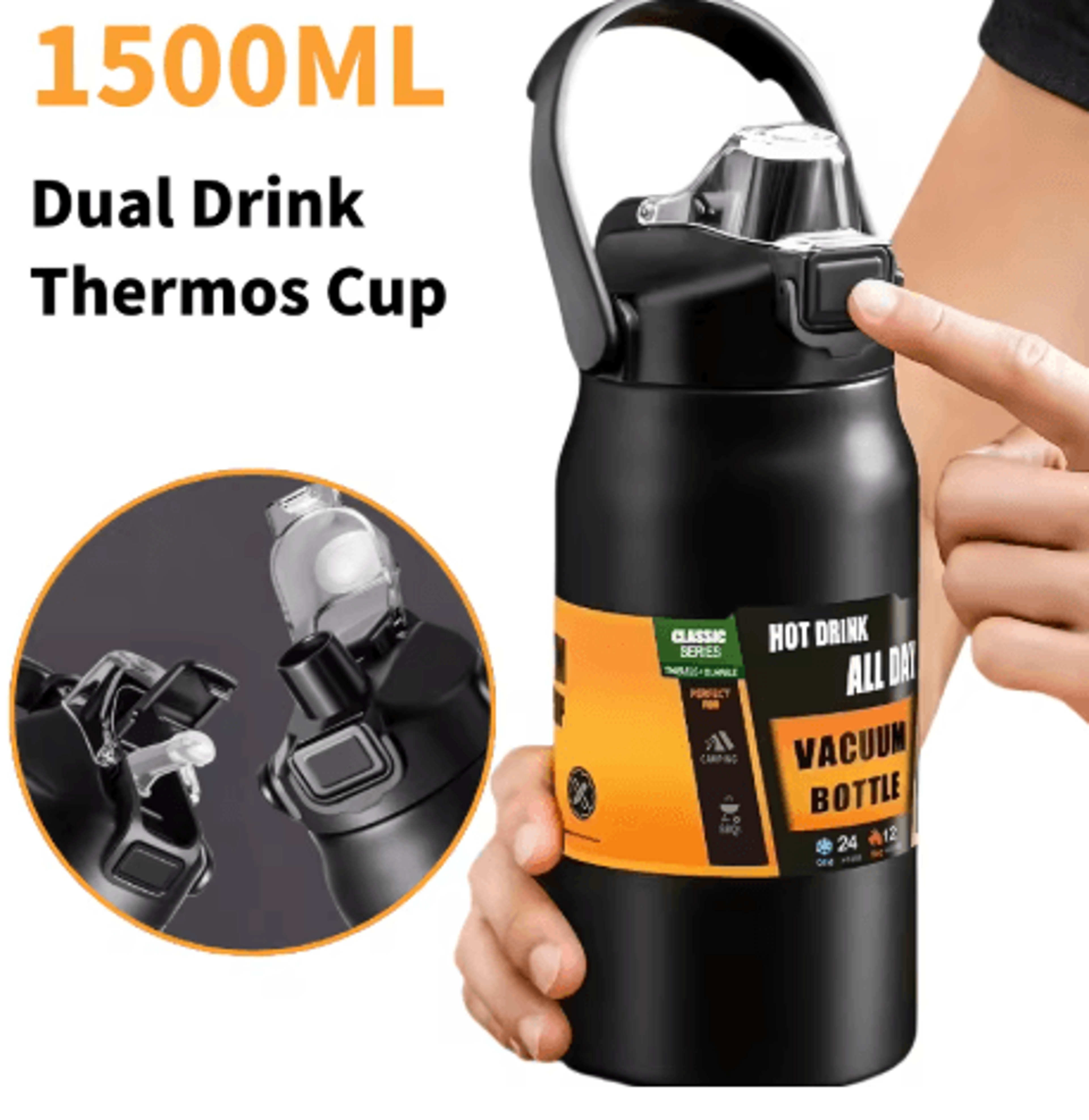 1500ml Stainless Steel Thermal Mug Vacuum Insulated Sports Water Bottle With Straw Hot And Cold 0