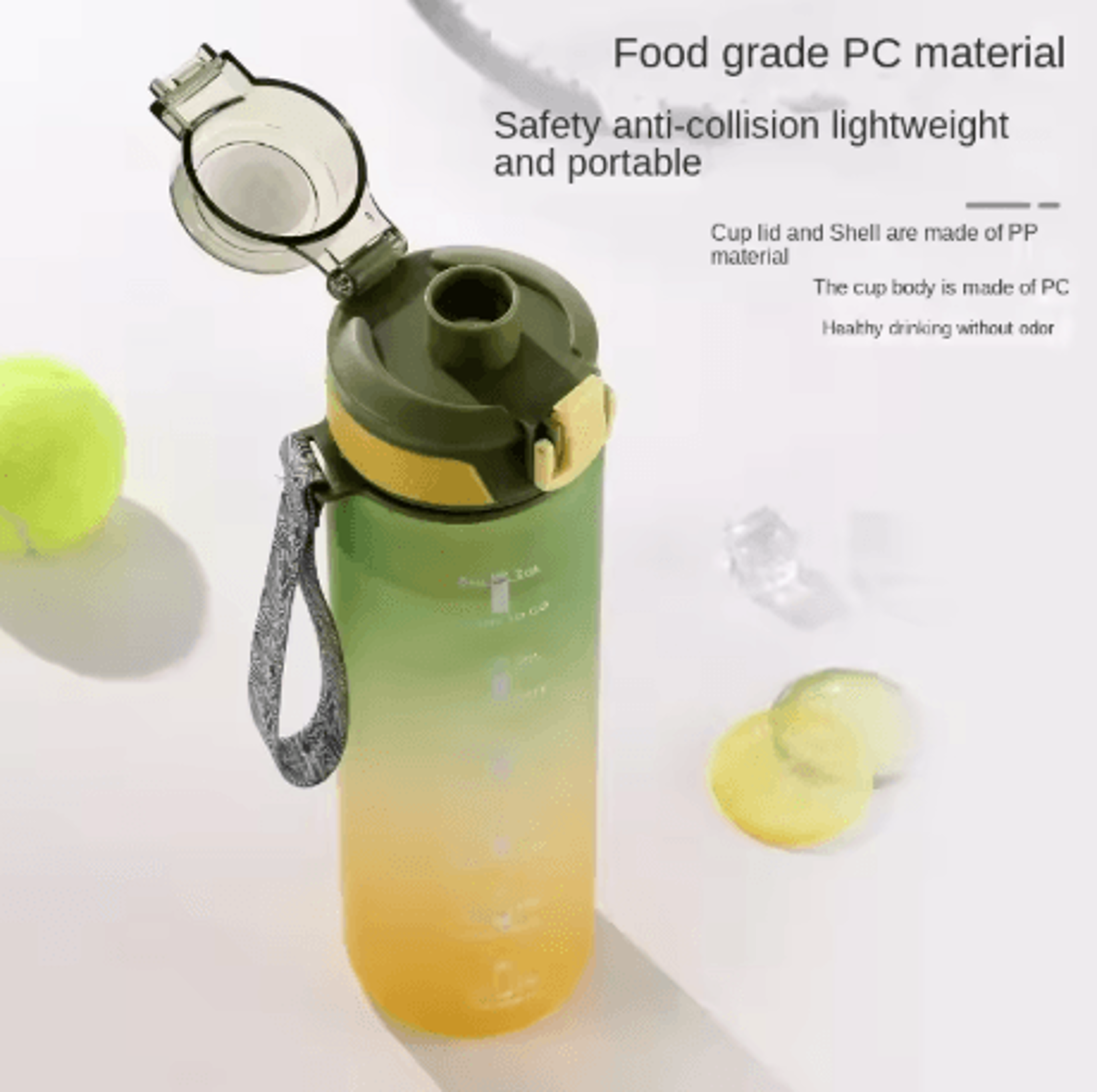 1000ml Gradient Sports Water Bottle Leak Proof Hydration Bottle With Time Marker And Hand Strap 8