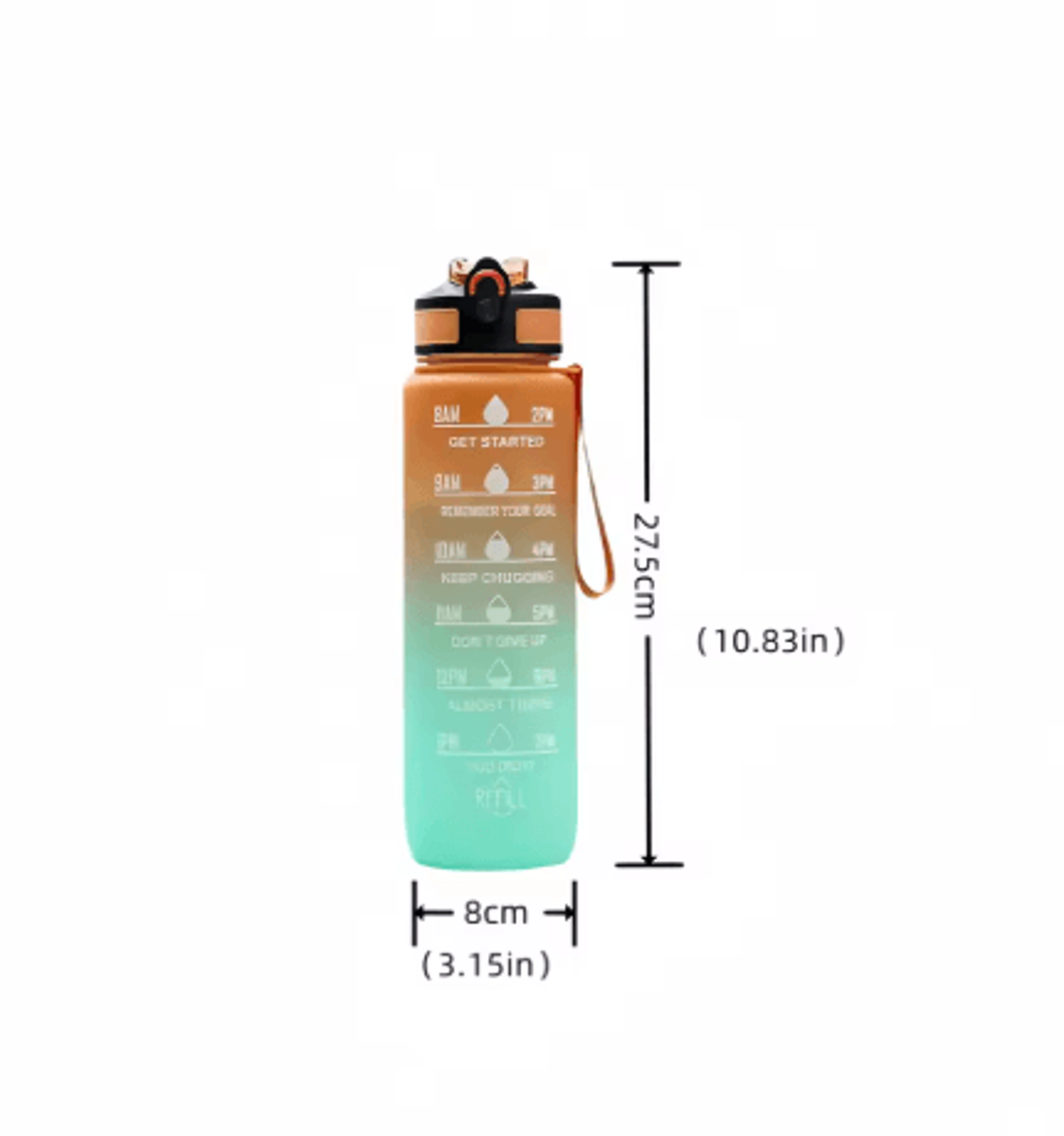 1000ml Gradient Motivational Sports Water Bottle Leak Proof Bottle With Bouncing Suction Nozzle For 5