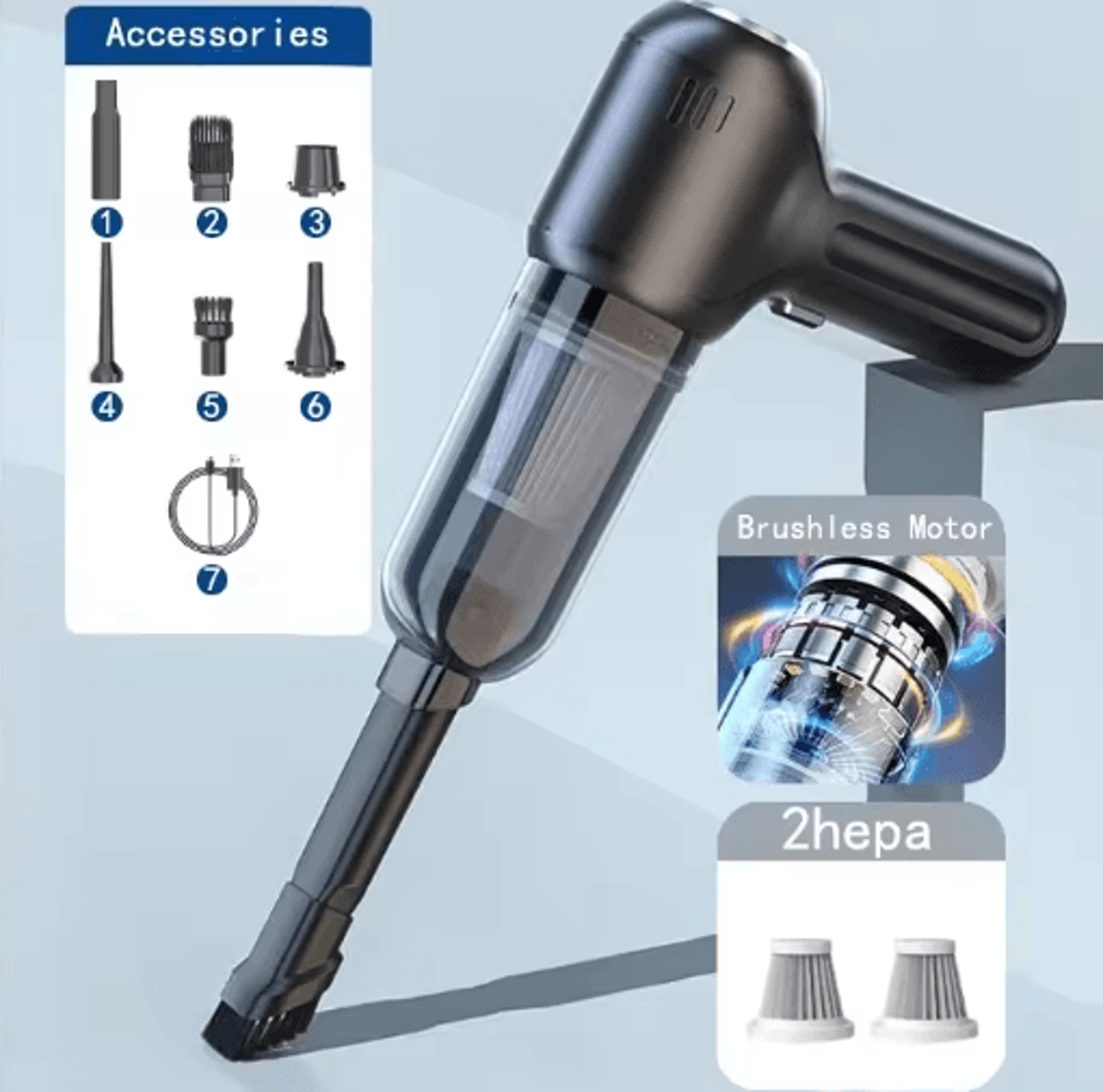 135000PA Mini Cordless Car Vacuum Cleaner Portable Handheld Wireless Cleaner With Strong Suction 4