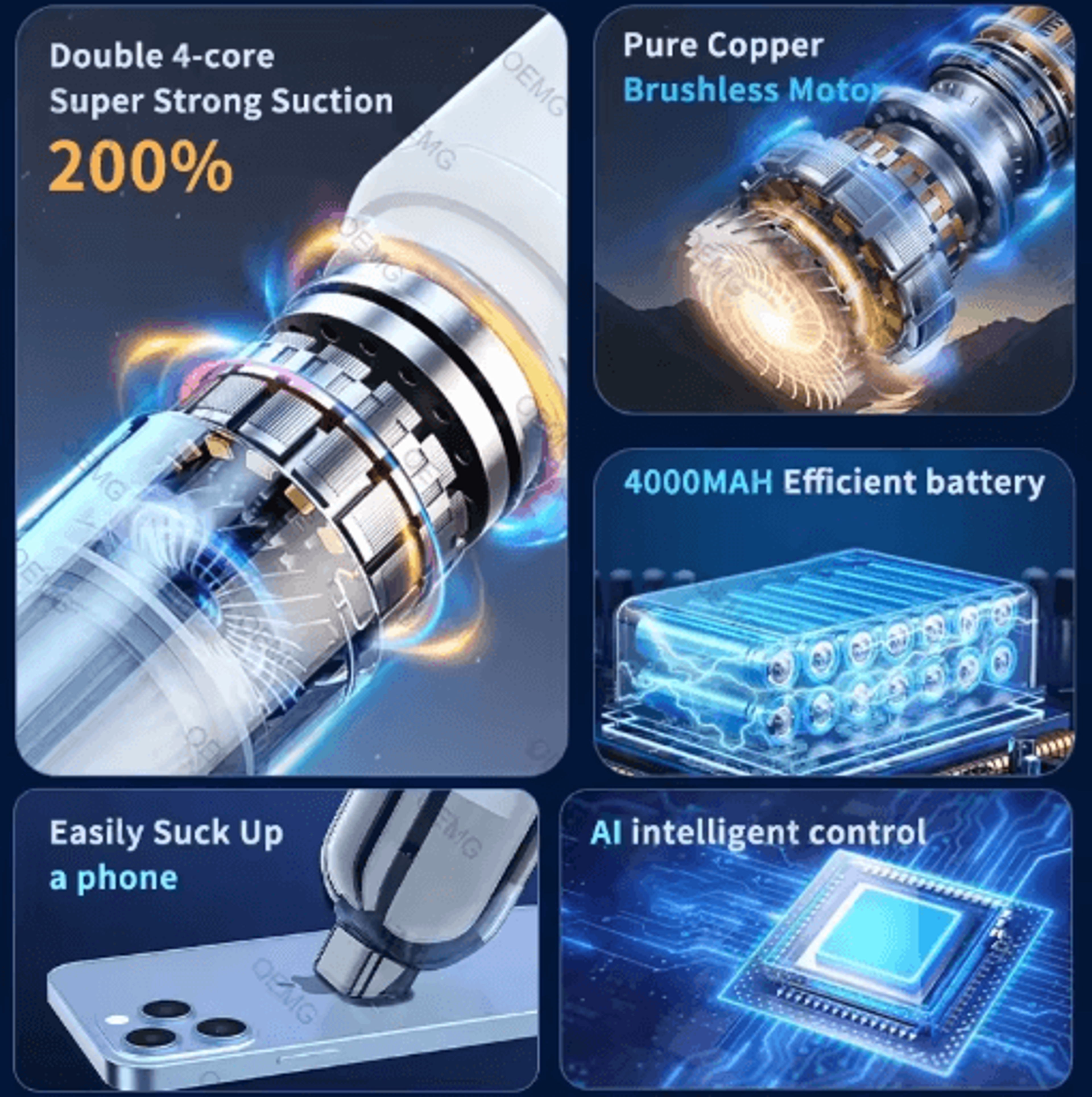 135000PA Mini Cordless Car Vacuum Cleaner Portable Handheld Wireless Cleaner With Strong Suction 11