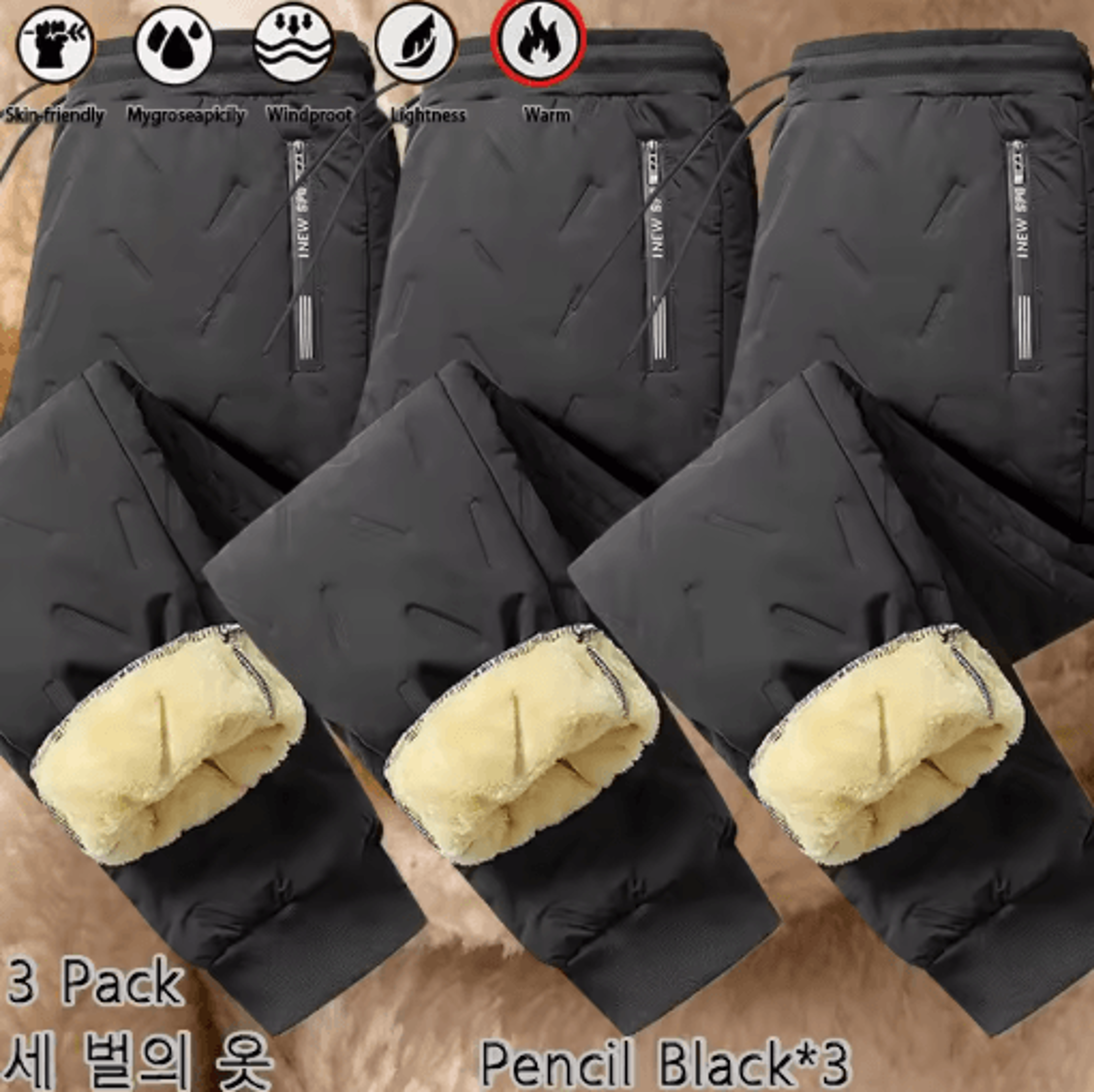 3 Pack Mens Winter Fleece Pants Waterproof Windproof Lambswool Thermal Trousers 4