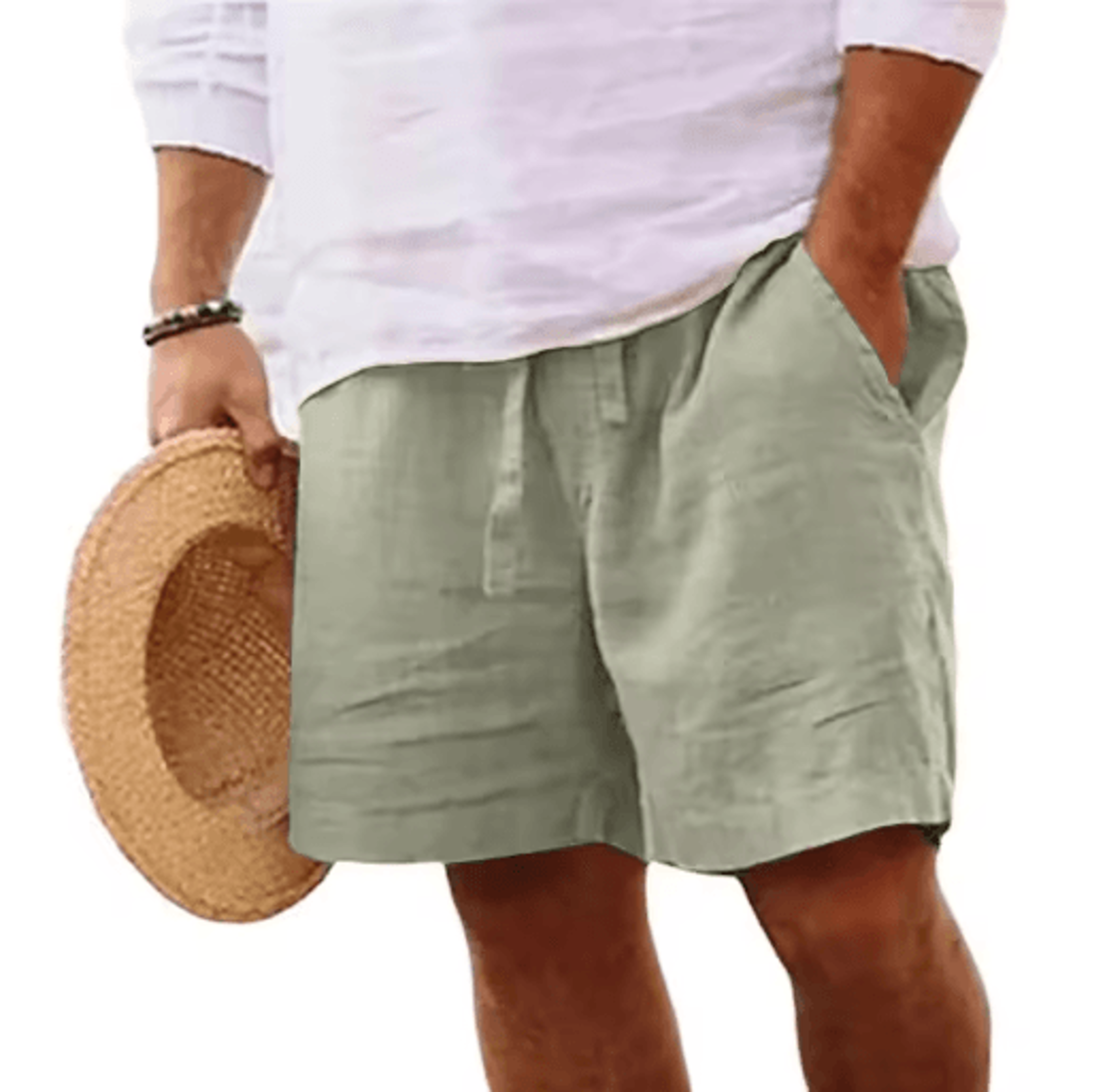 Mens Summer Linen Cotton Shorts Lightweight Breathable Gym And Beach Fitness Shorts 0