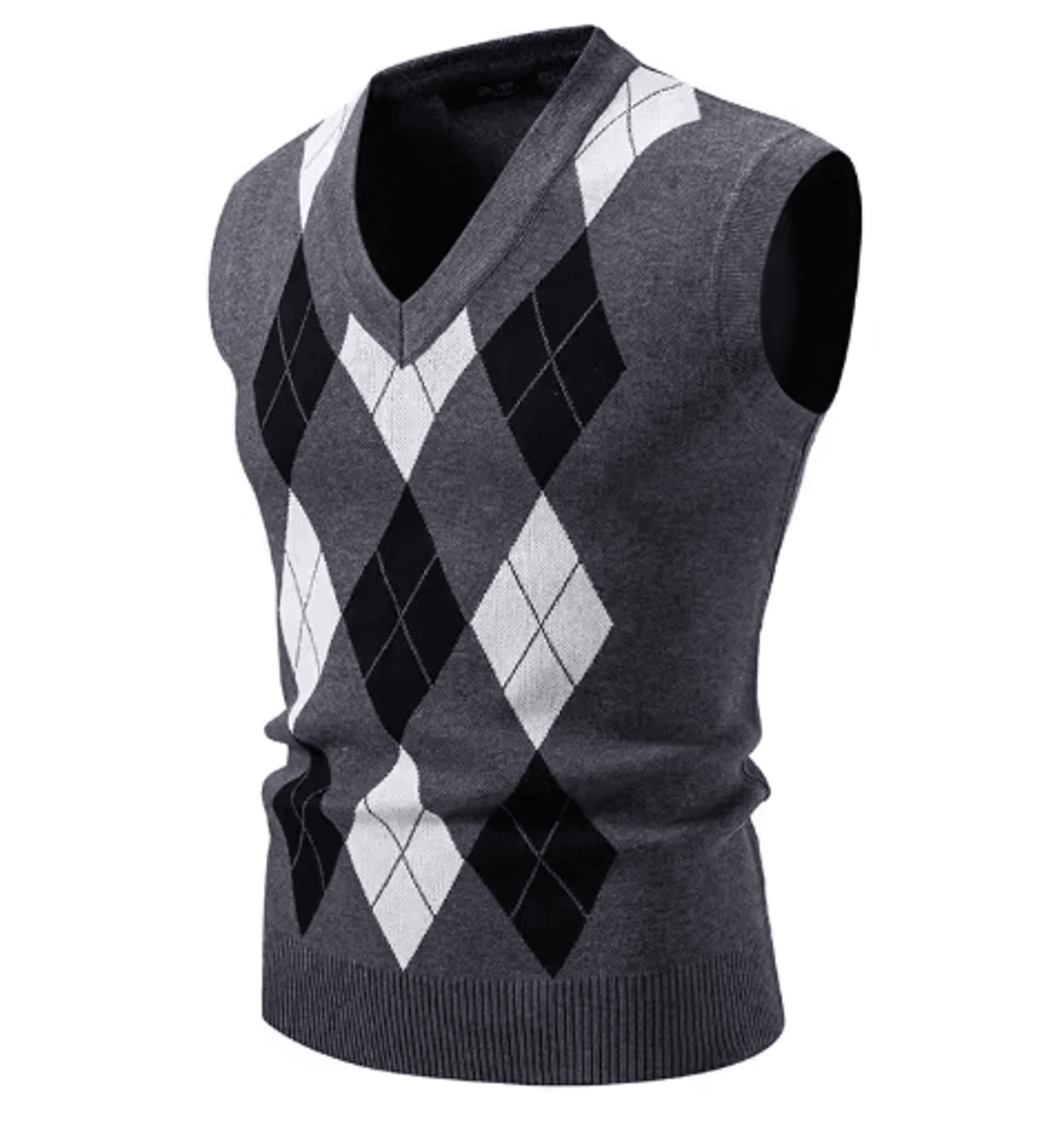 Mens Argyle Knit Vest V Neck Sleeveless Slim Fit Pullover Sweater 5