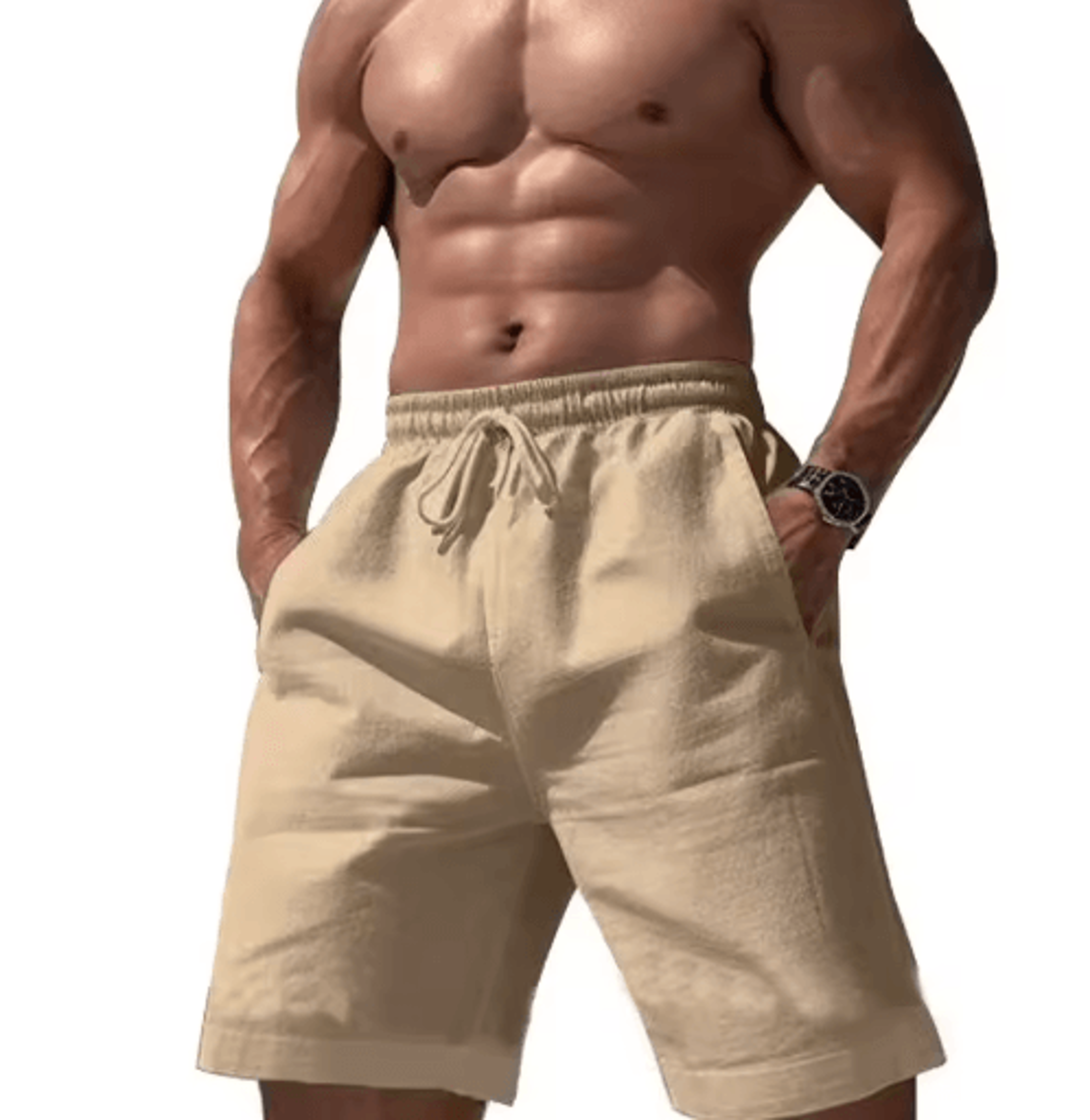 Mens Linen Cotton Elastic Waist Shorts Lightweight Summer Jogging And Basketball Wear 6