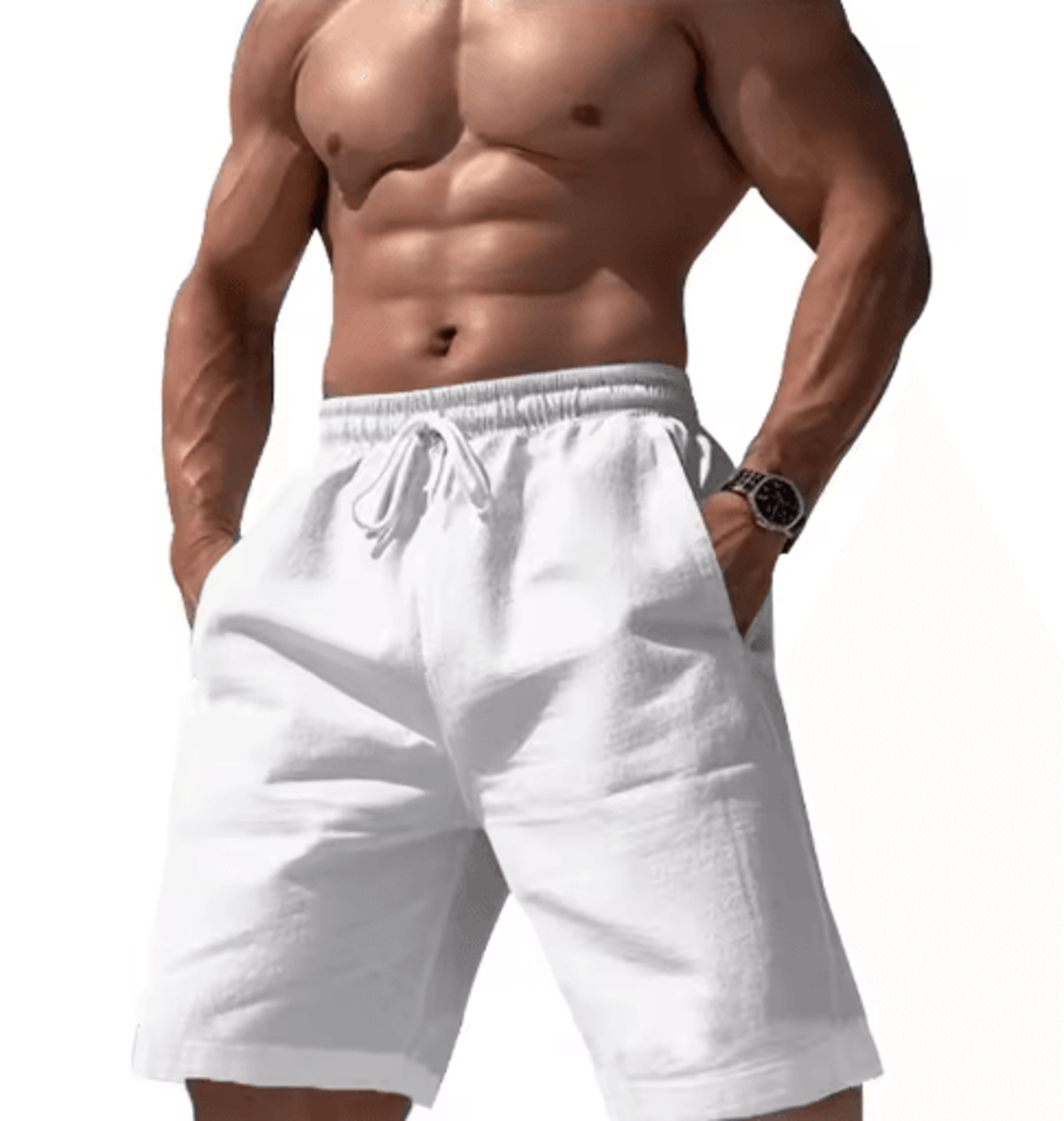 Mens Linen Cotton Elastic Waist Shorts Lightweight Summer Jogging And Basketball Wear 7