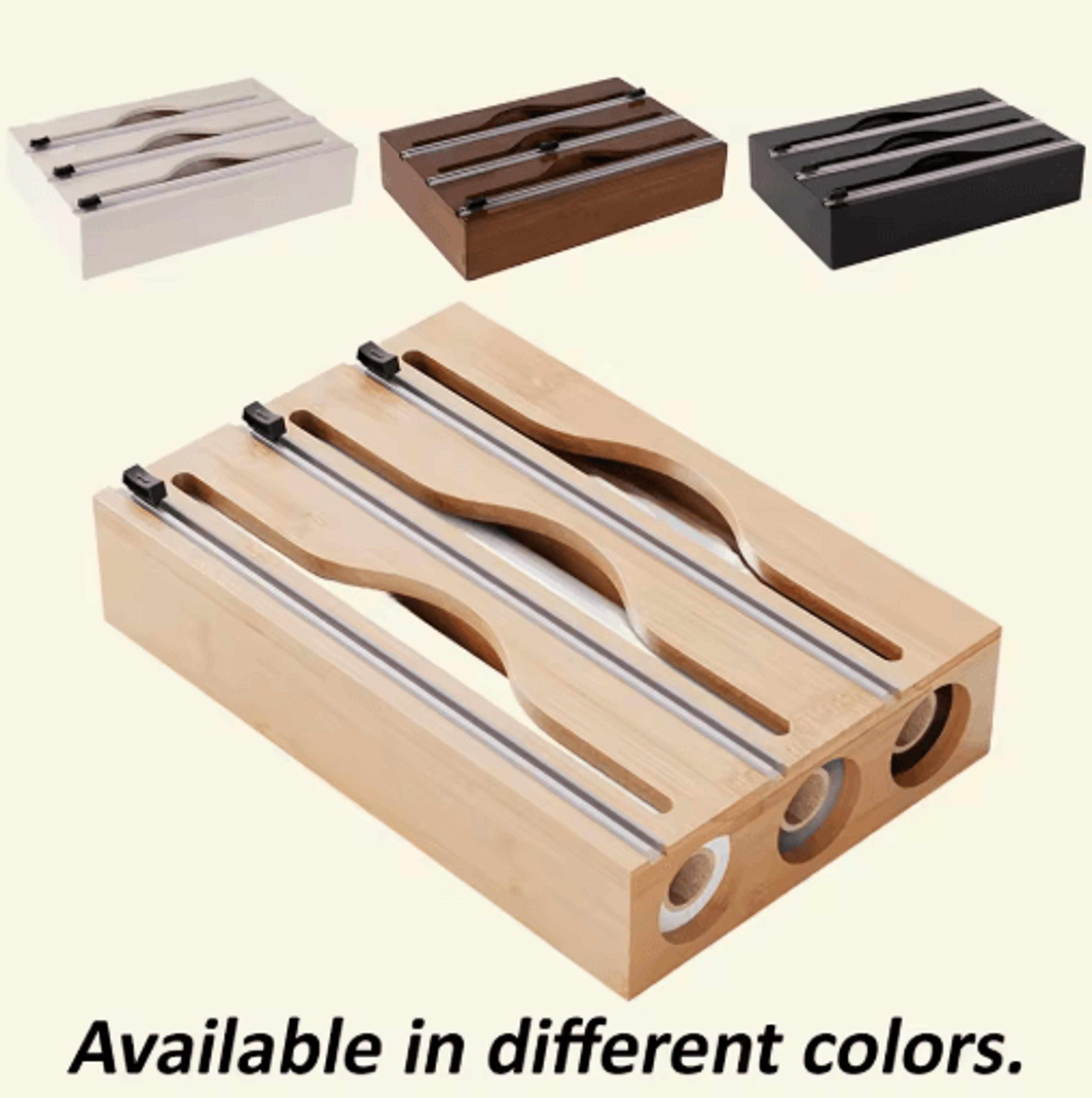 Bamboo Cling Film Tin Foil Cutter Box Kitchen Organizer With Built In Cutter 1 Pc 15